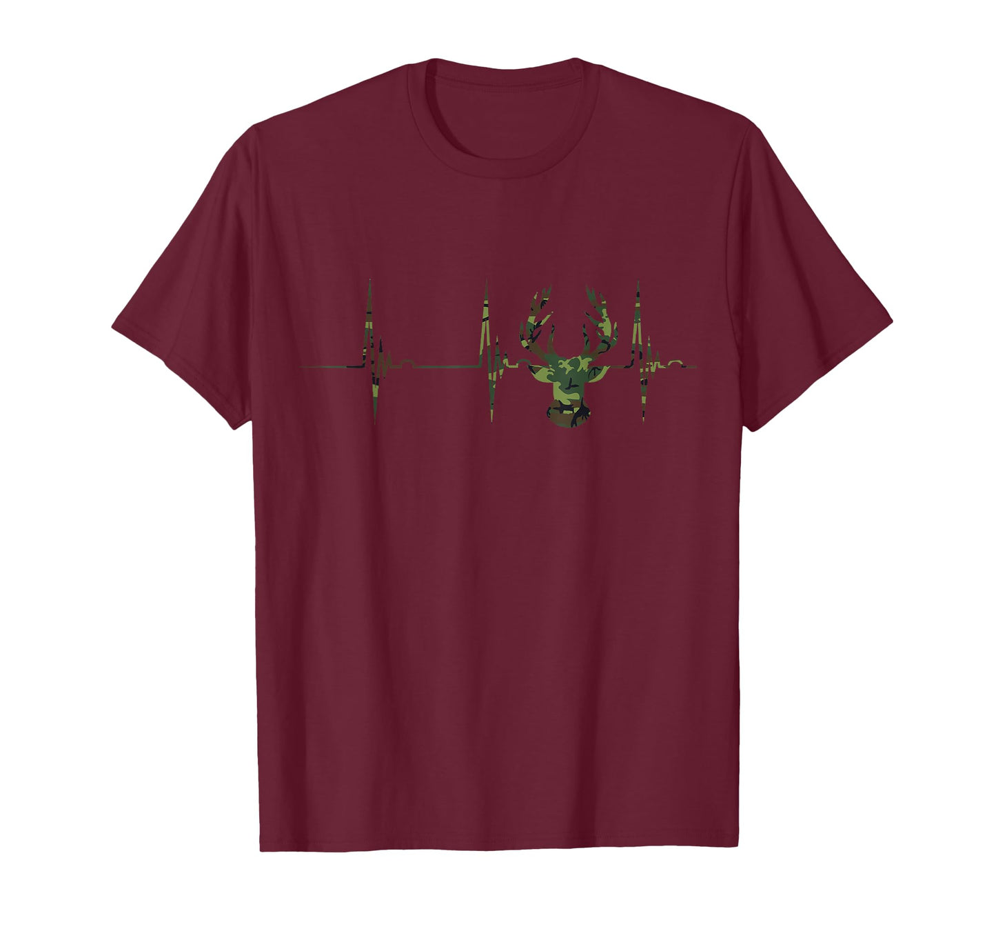 Camouflage Deer Antlers Hunting Heartbeat ECG Pulse Camo Hunter T-Shirt