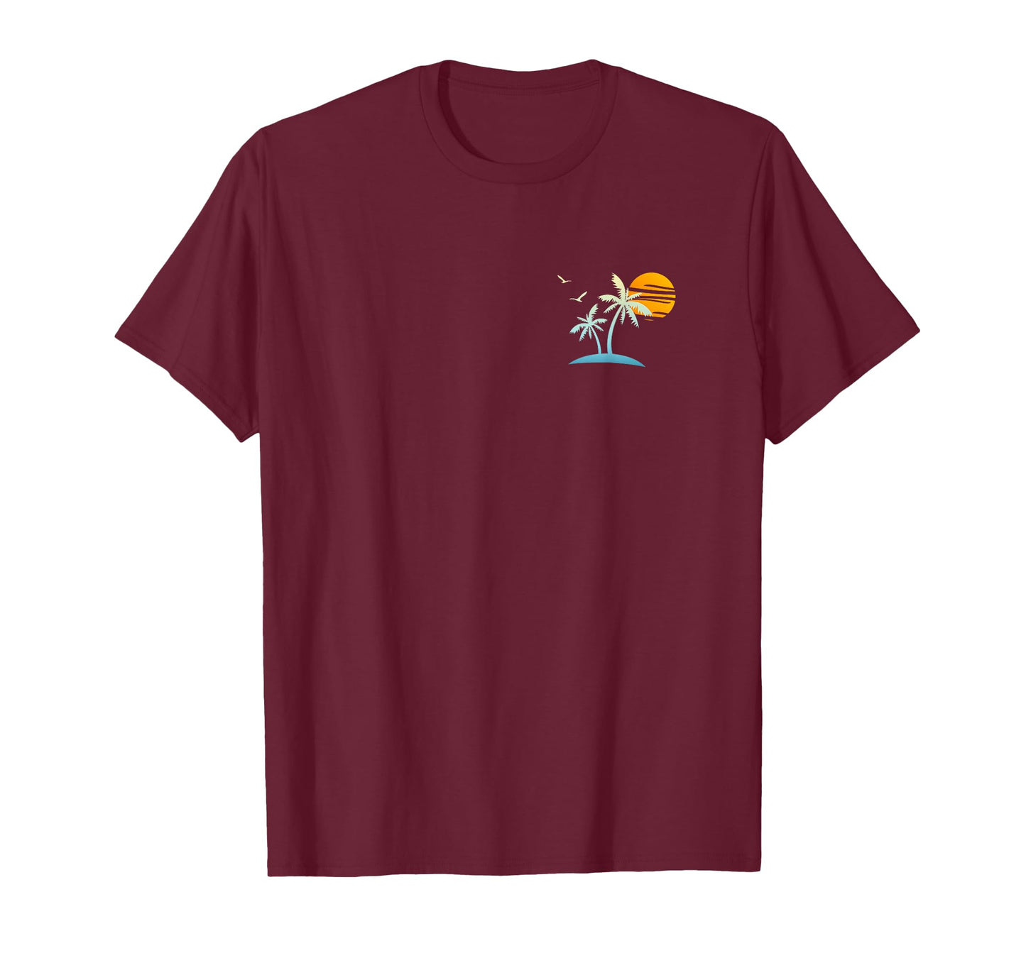 Front Back Heartbeat Sailboat Palm Trees Sunset Island Beach T-Shirt