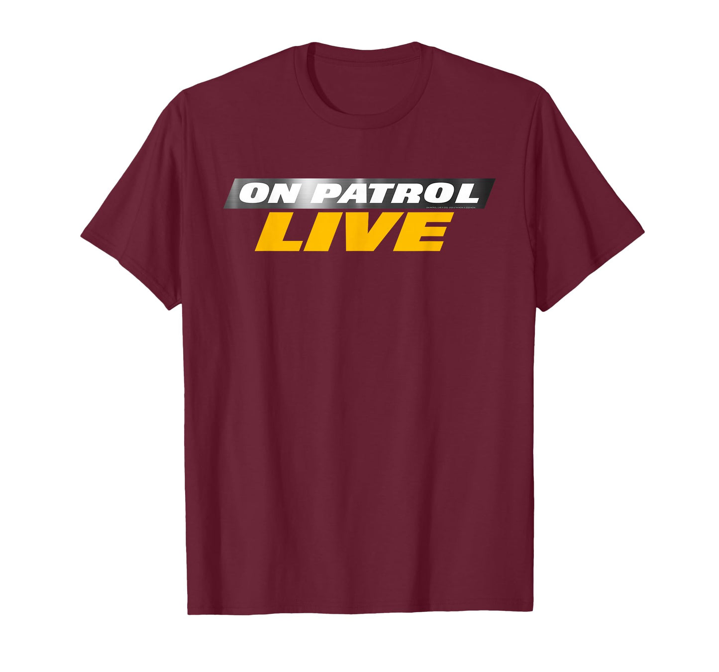 On Patrol Live Black Modern Crew Neck Logo T-Shirt - Small - Unisex-Adults, Unisex-Kids