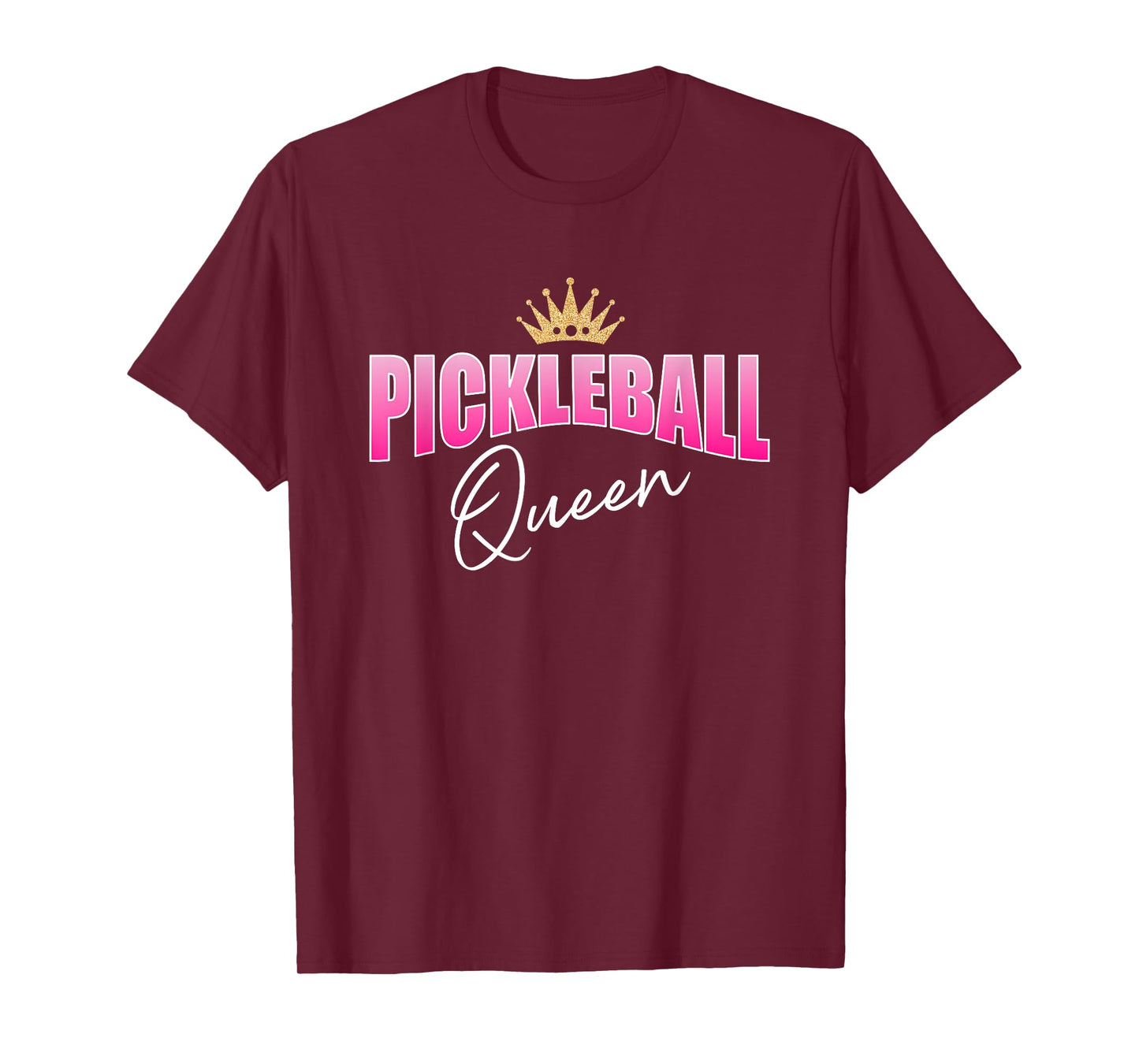 Pickleball Queen Pink White With Gold Crown T-Shirt