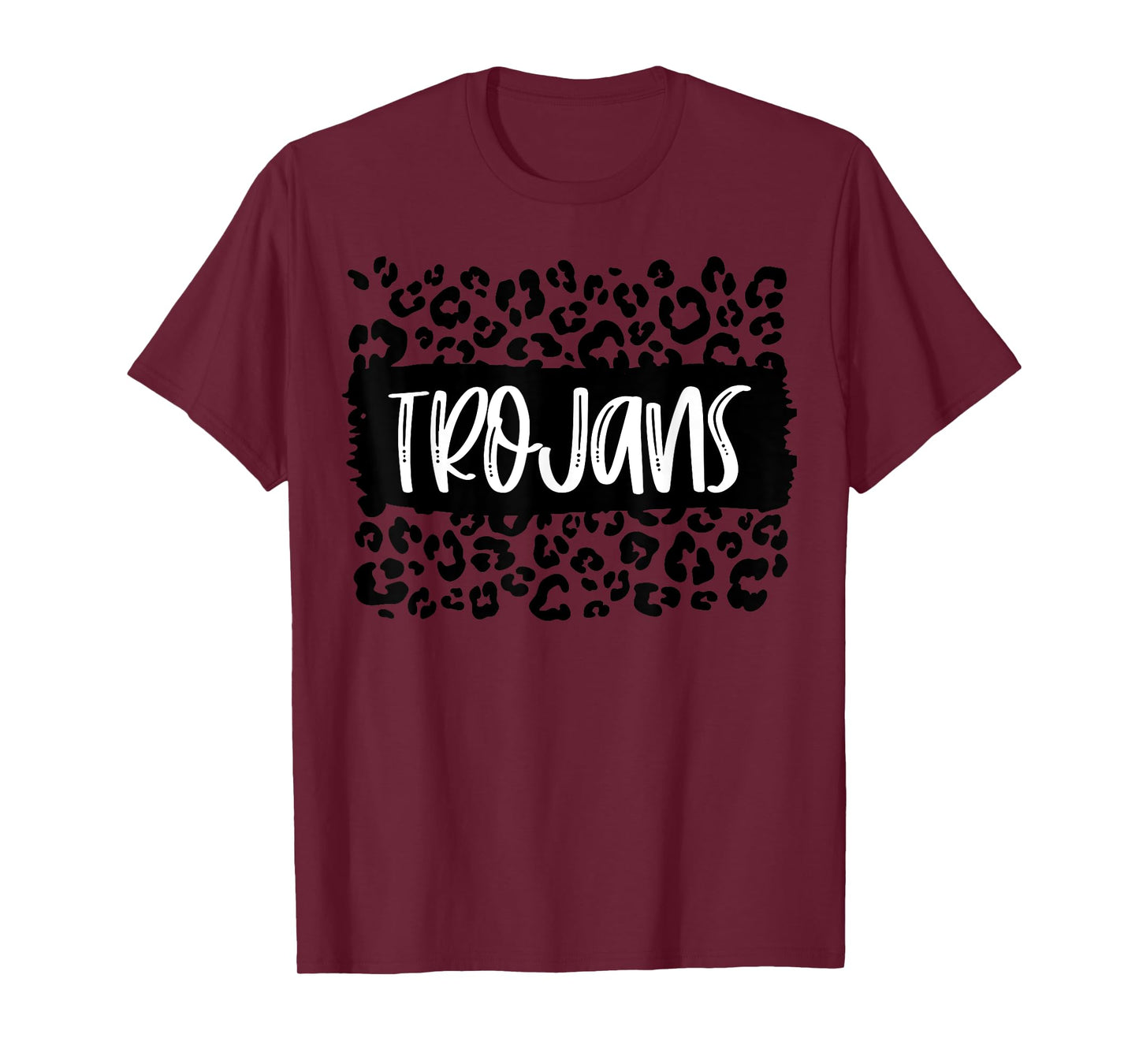 Trojans Team Mascot School Spirit Game Night Leopard Print T-Shirt