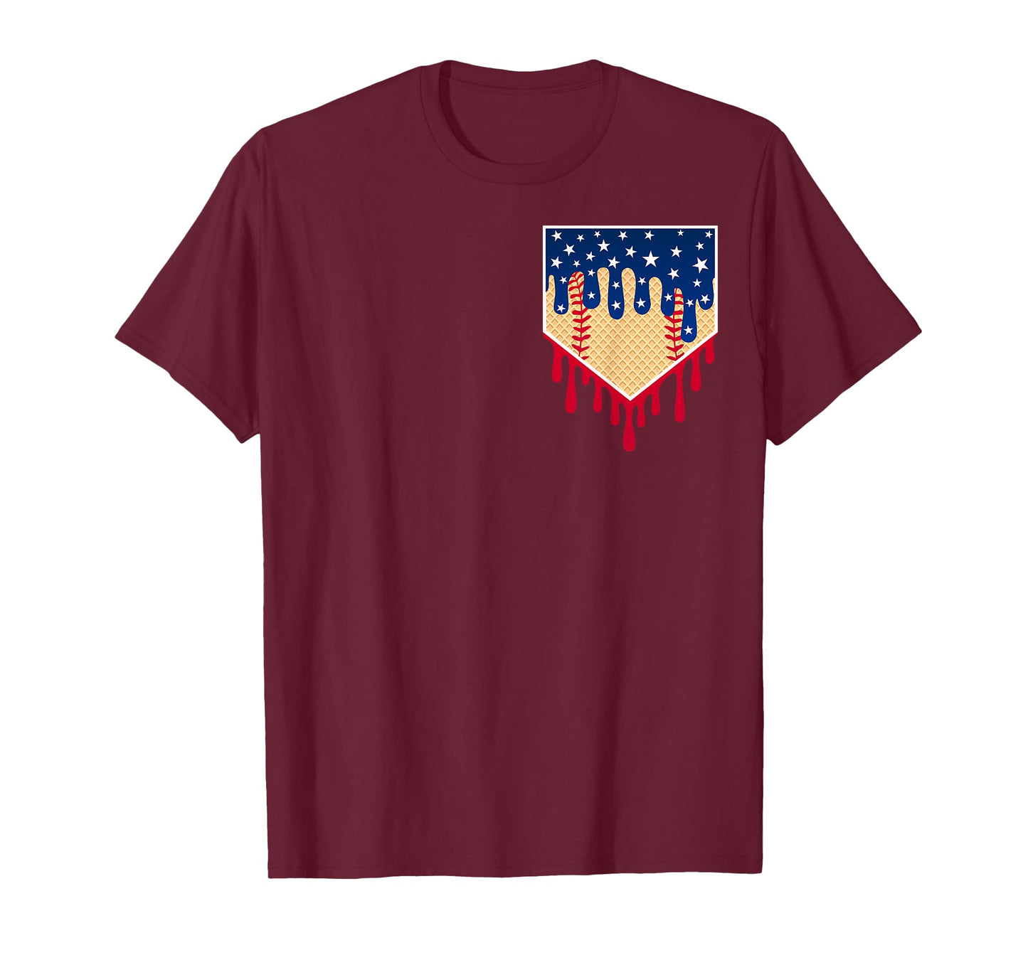 Baseball Ice Cream Drip 4th Of July Red Blue & White Drip T-Shirt