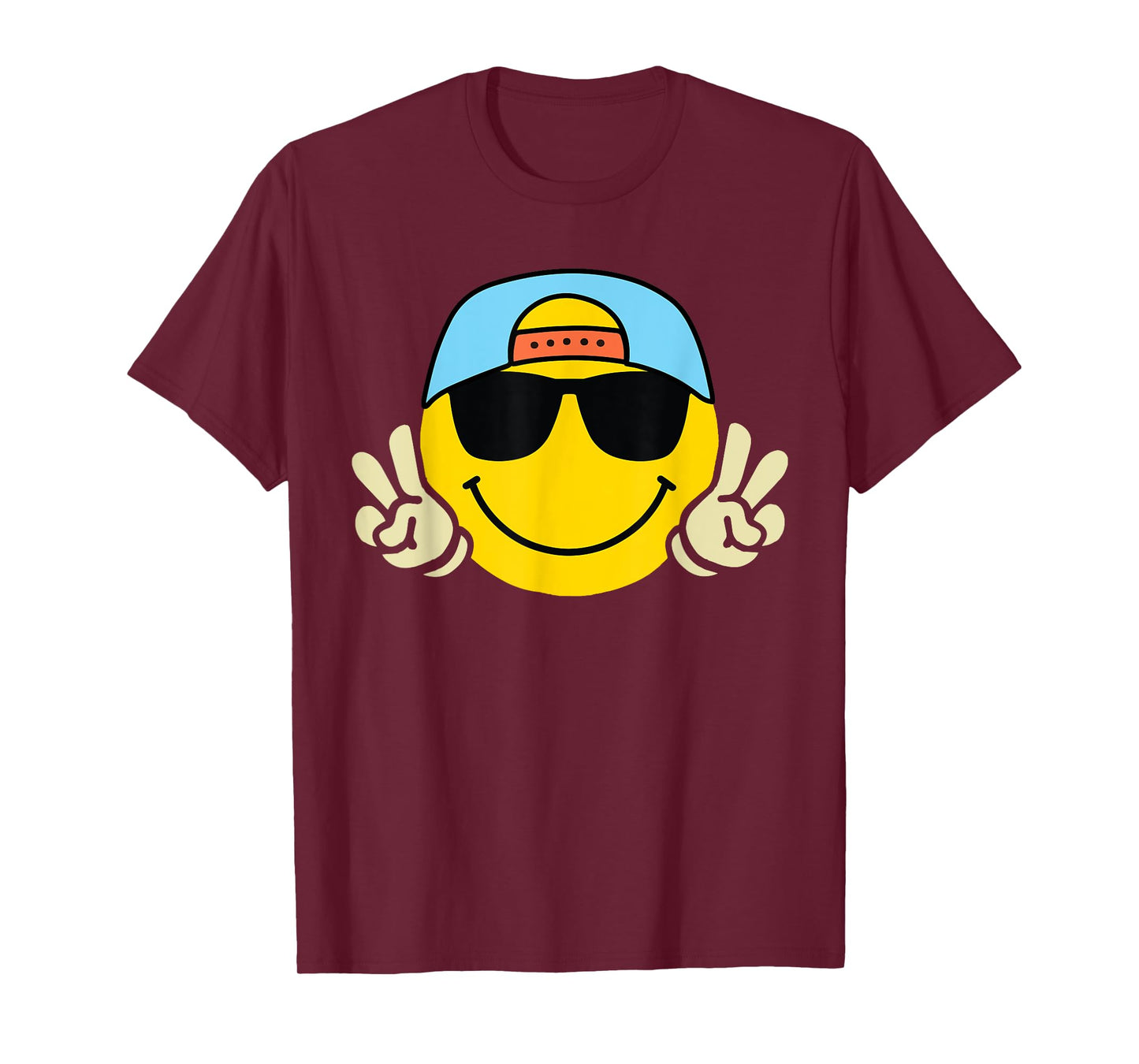 Yellow Smile Face Cute Checkered Peace Smiling Happy Face T-Shirt