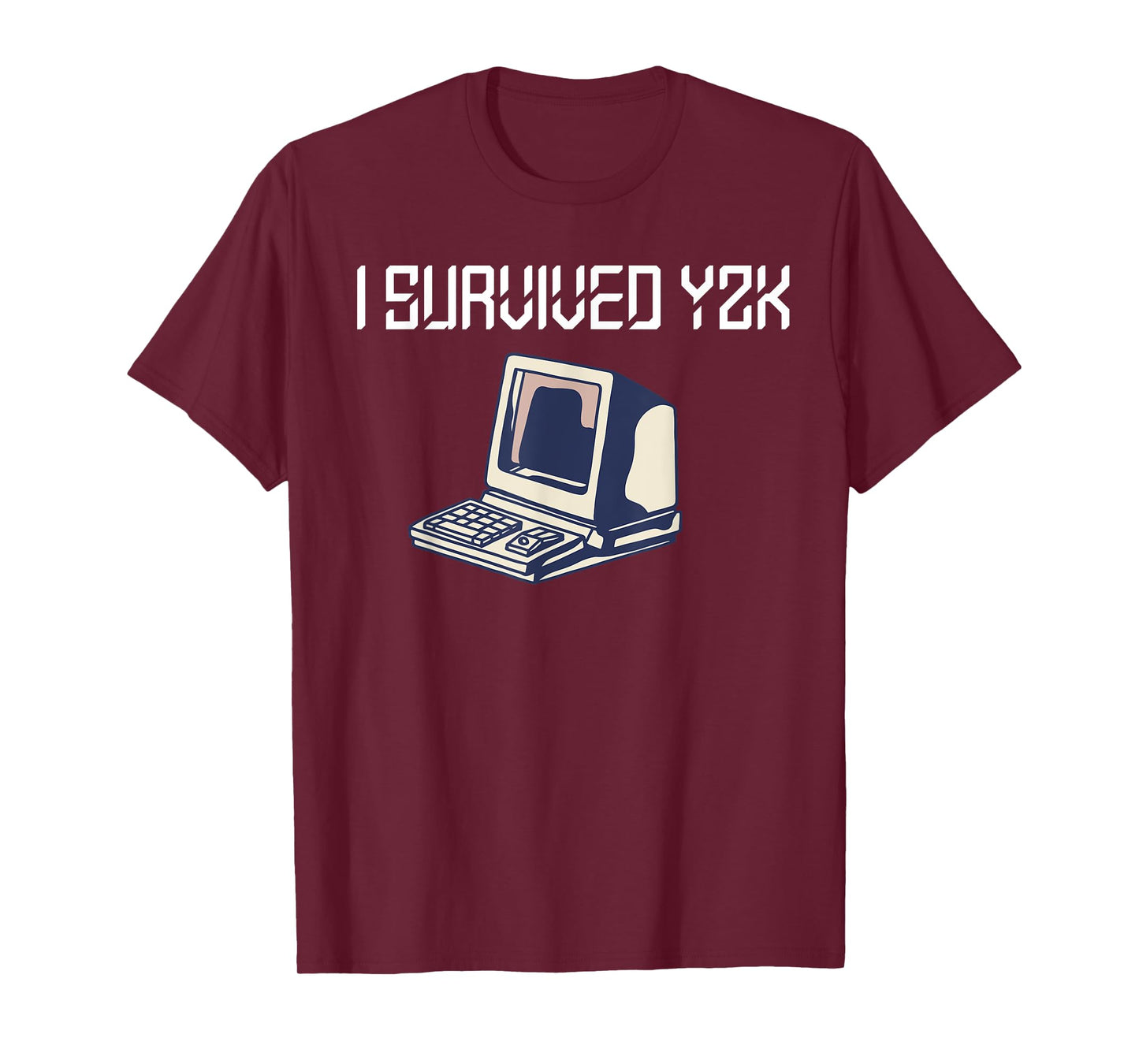 Retro 90s Computer Geek Tech Year 2000 Designs I Survived y2k Bug Millennium Glitch 1999 Funny Black Cotton Polyester T-Shirt