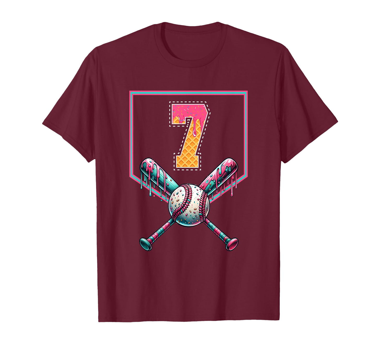 Baseball Drip Number 7 Player Or 7th Birthday Drip Style T-Shirt