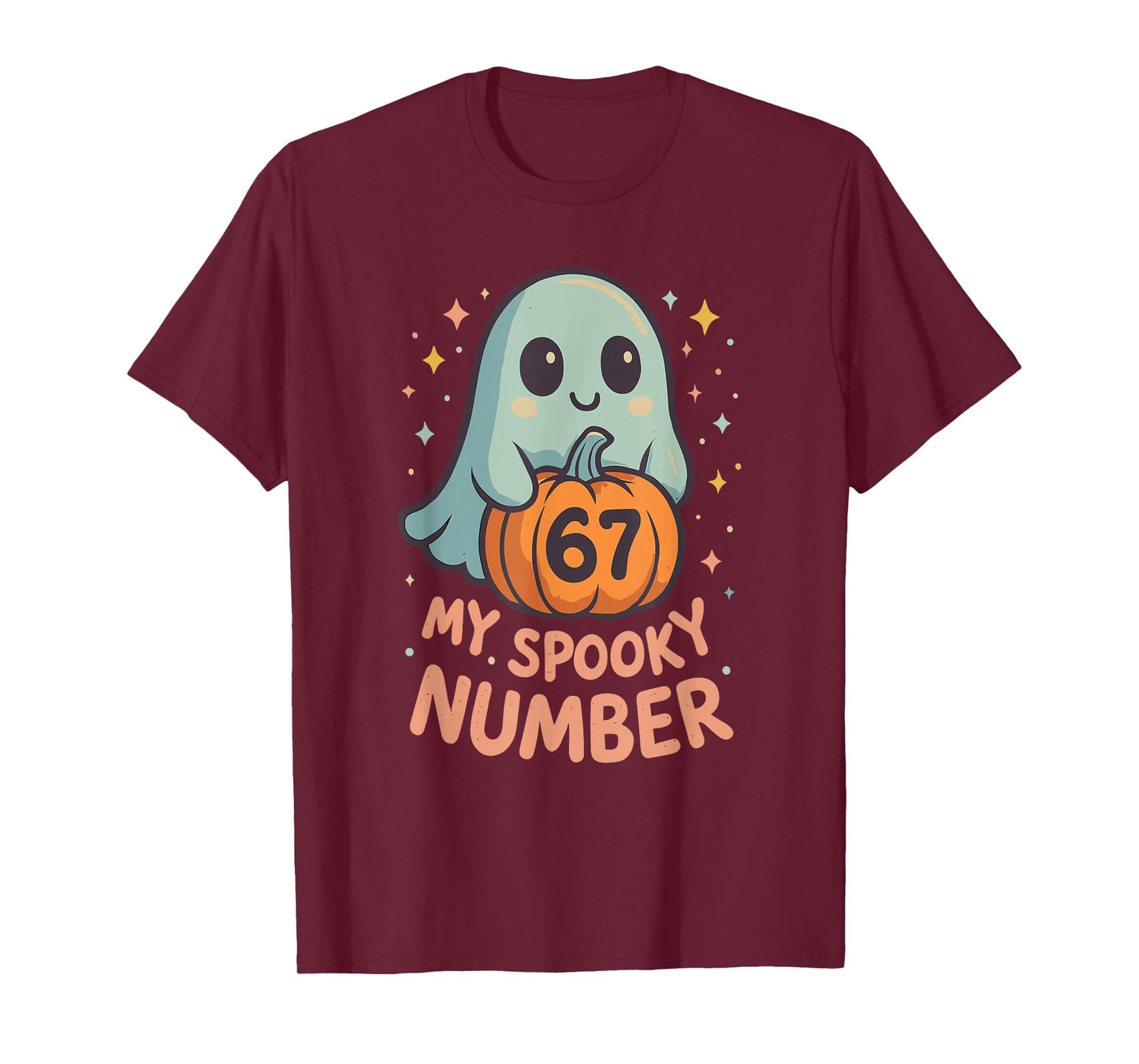 Cute Kawaii Ghost Pumpkin 67 Meme Funny Math Halloween Joke T-Shirt