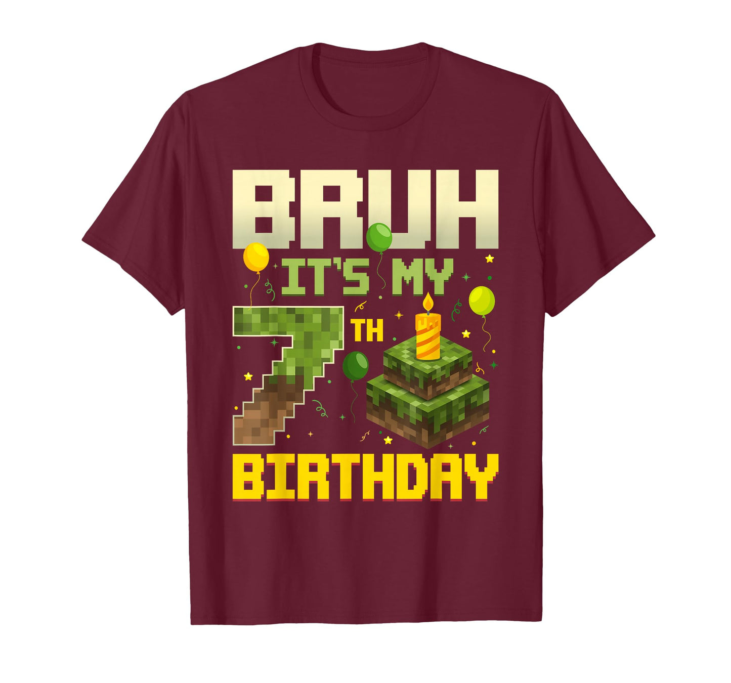 Bruh It's My 7th Birthday Game Pixel Funny Birthday Boy T-Shirt