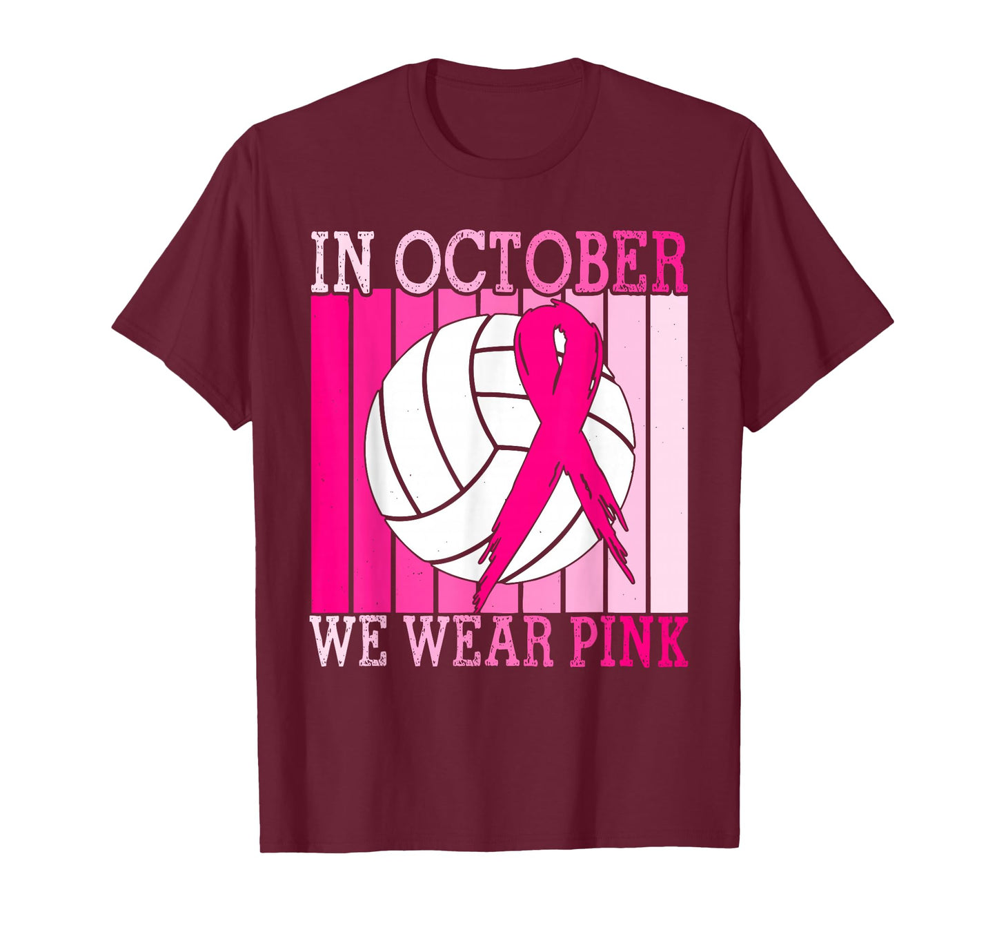 in October We Wear Pink Volleyball Ribbon T-Shirt