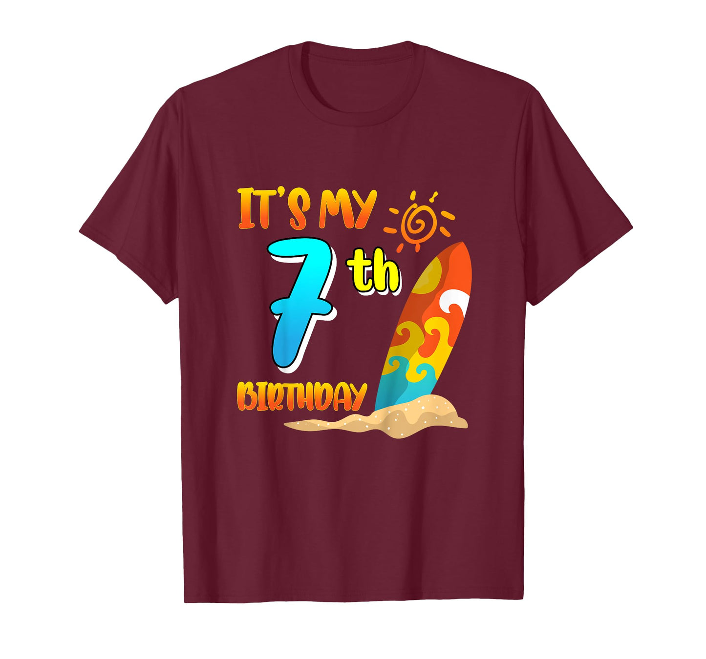It's My 7th Birthday Surfing Beach Pool Party 7 Years Old T-Shirt for Girls Kids