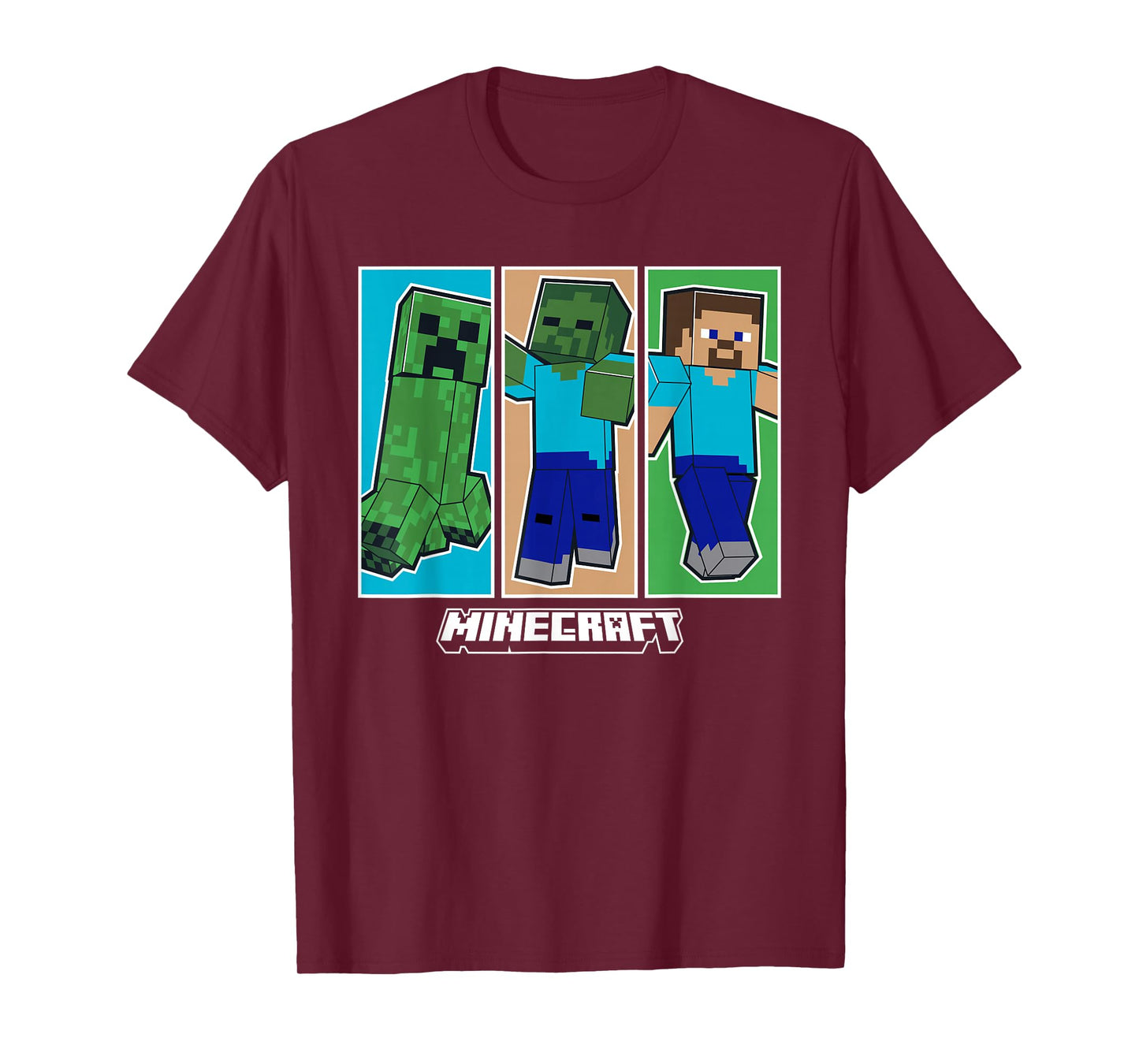 Minecraft Creeper Zombie And Steve Panel Art T-Shirt