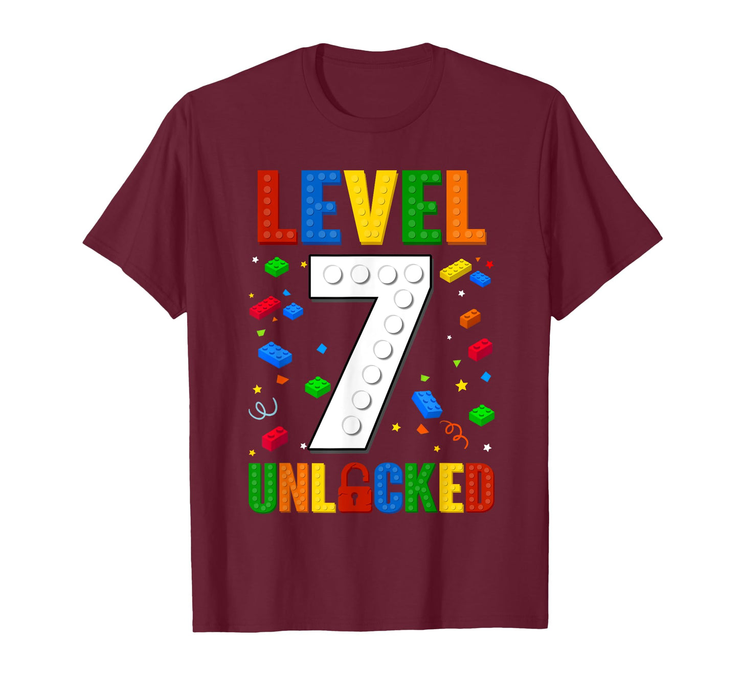 Kid Level 7 Unlocked Building Blocks 7th Birthday Video Game T-Shirt