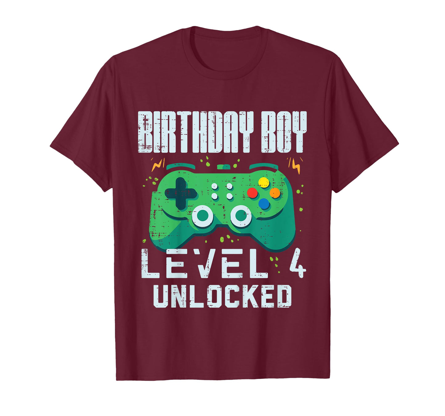 Kids Birthday Boy Level 4 Unlocked Gamer Controller 4th Bday Boys T-Shirt