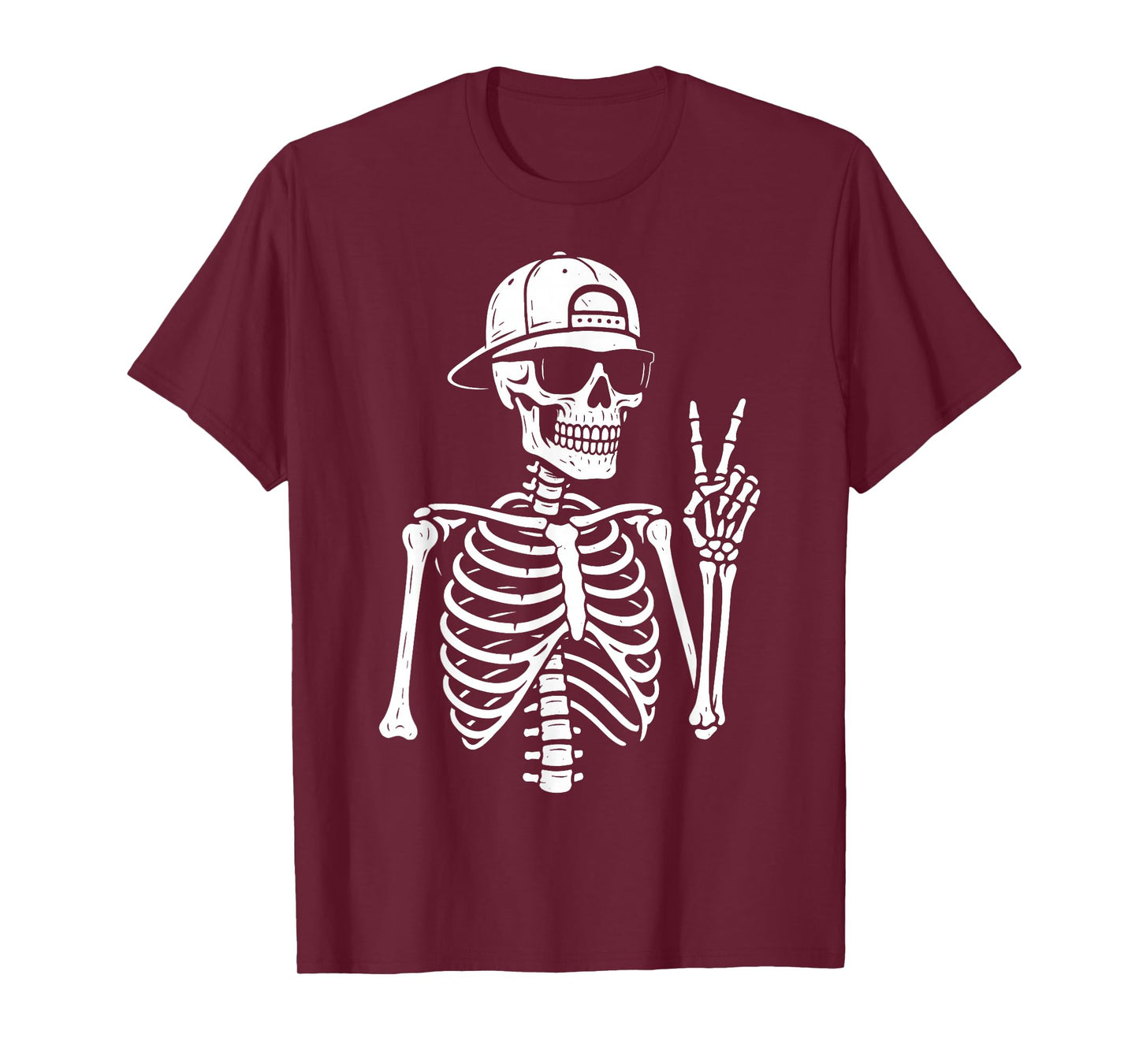 Skeleton Hand Peace Sign Retro Halloween Skeleton Hand Sign T-Shirt