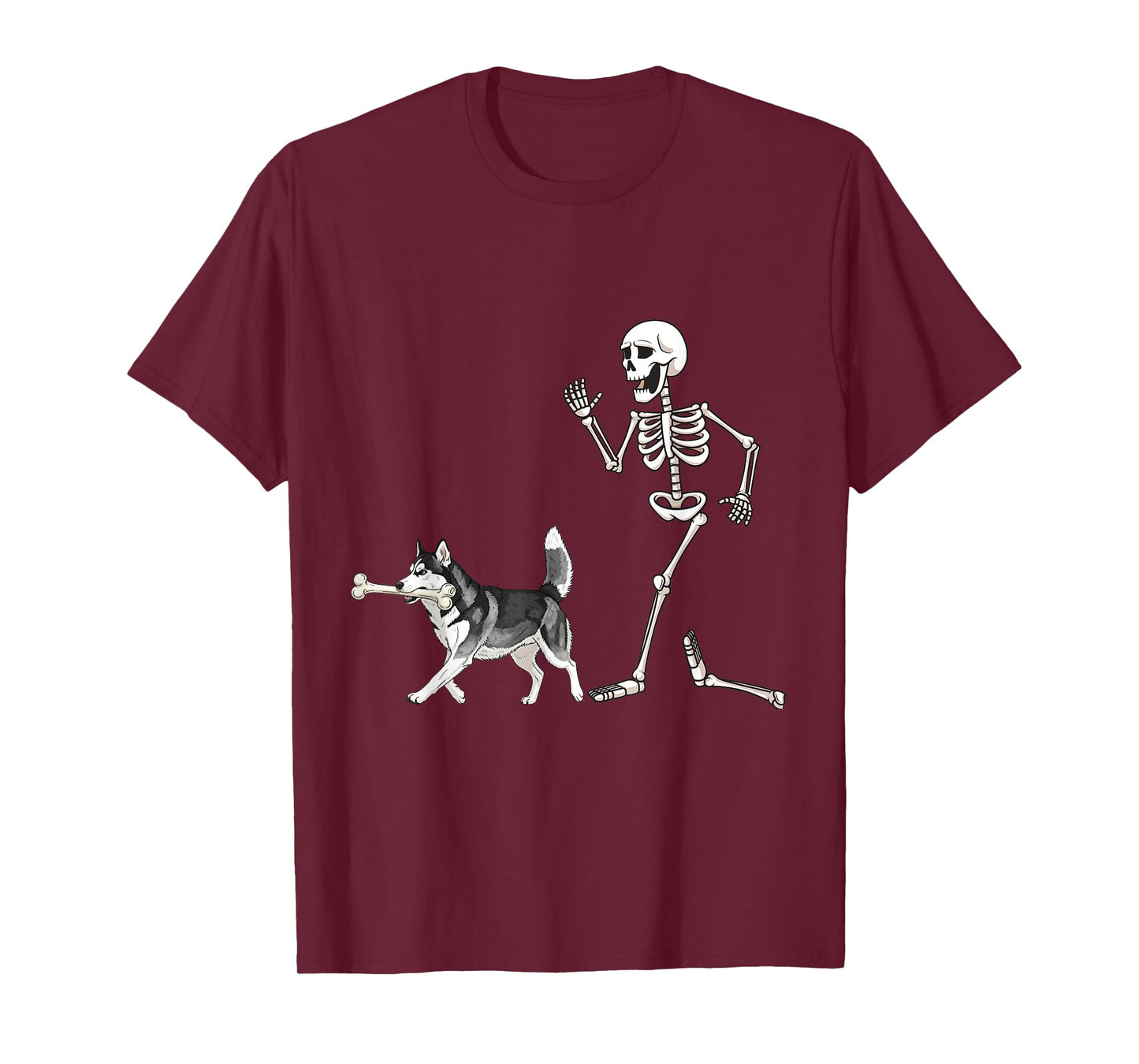 Funny Halloween Siberian Husky and Skeleton T-Shirt