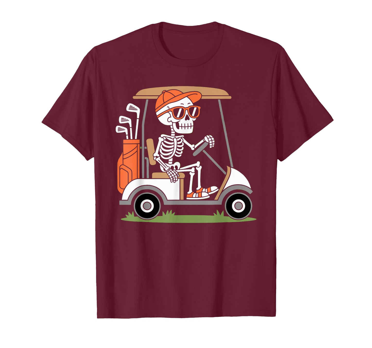Funny Skeleton Golfer in Golf Cart Golfing Halloween T-Shirt
