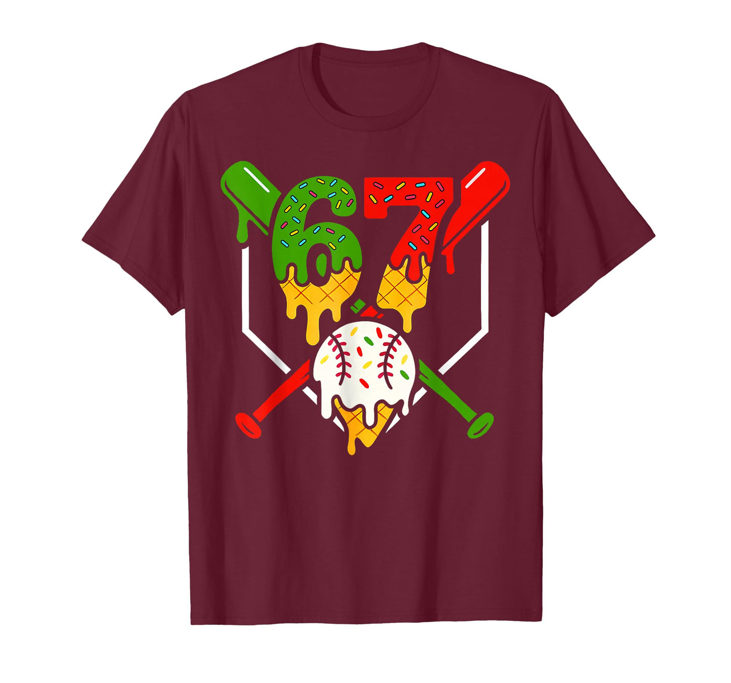 Six Seven 67 Baseball Ice Cream Drip Cool Gen Alpha Slang T-Shirt