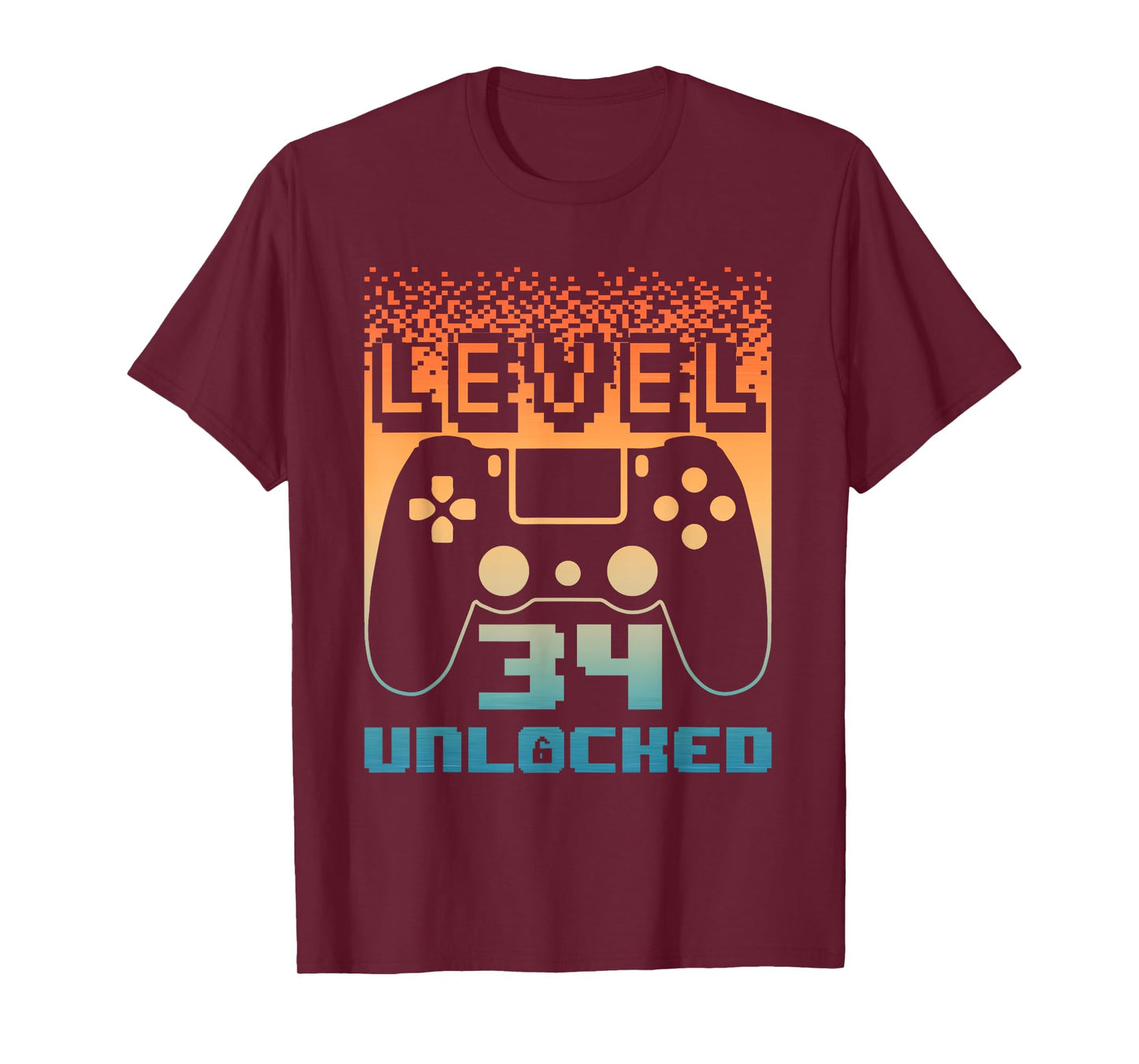 34th Birthday For Men Level 34 Unlocked Gamer 34 Year Old T-Shirt