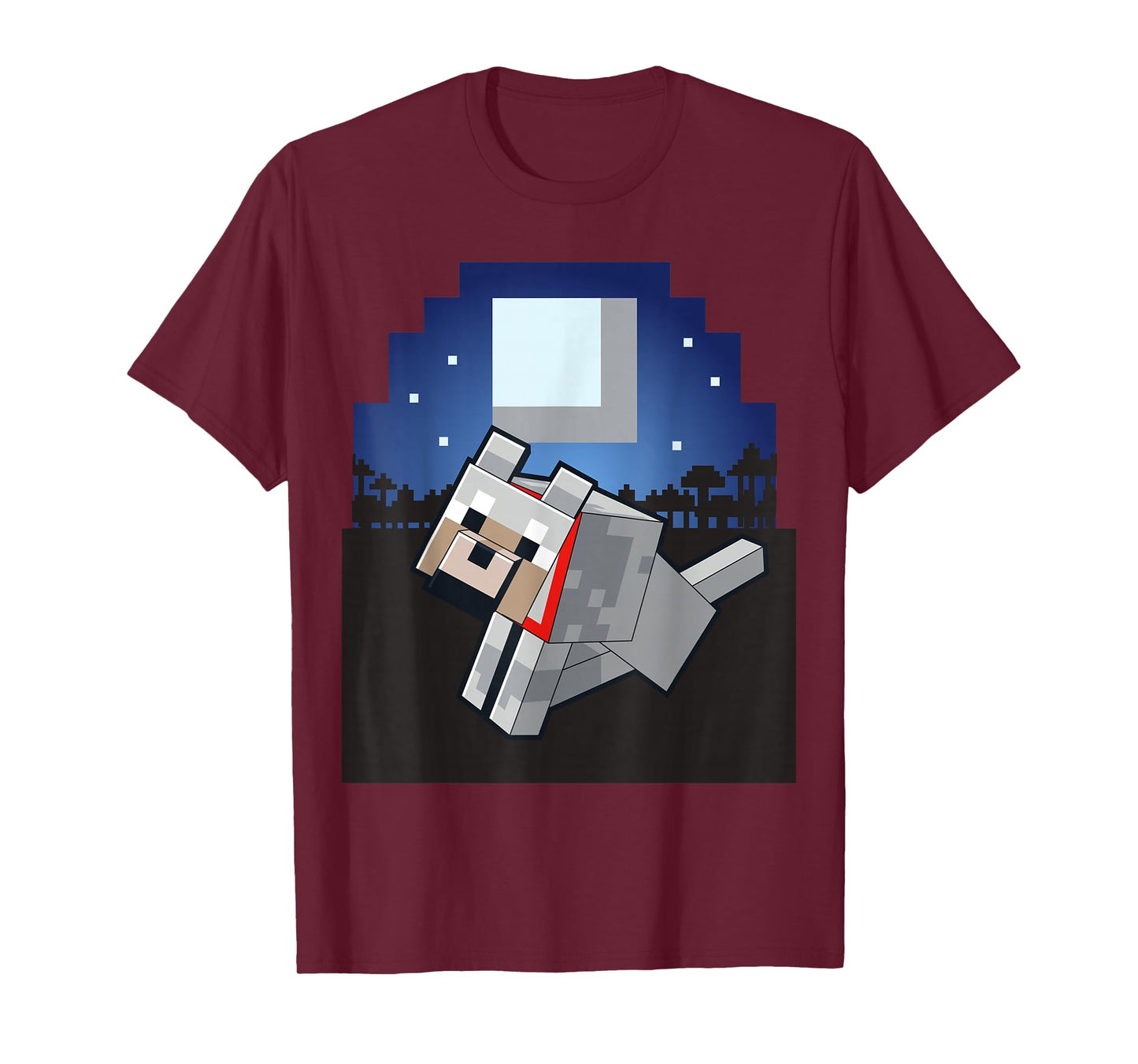 Minecraft Wolf Companion with Collar Night Scene T-Shirt