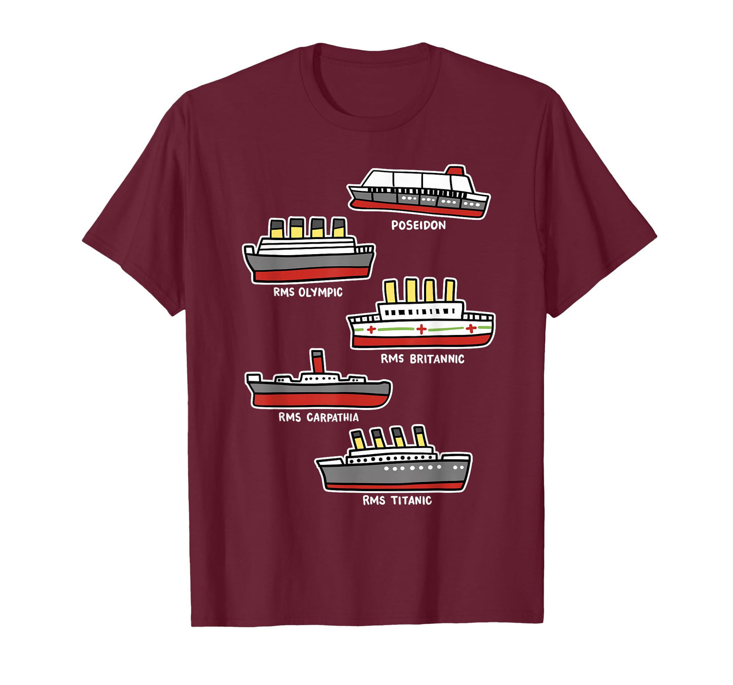 Famous Cruise Ship RMS Titanic Britanic Poseidon Carpathia T-Shirt