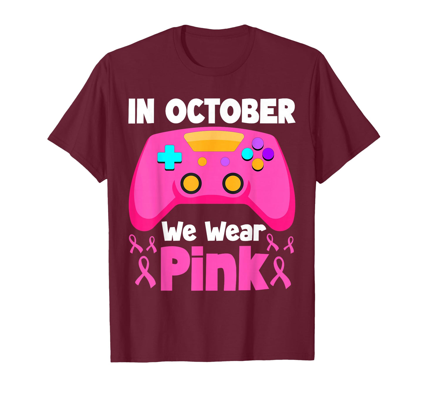 in October We Wear Pink Breast Cancer Gaming Kids Boys Youth T-Shirt