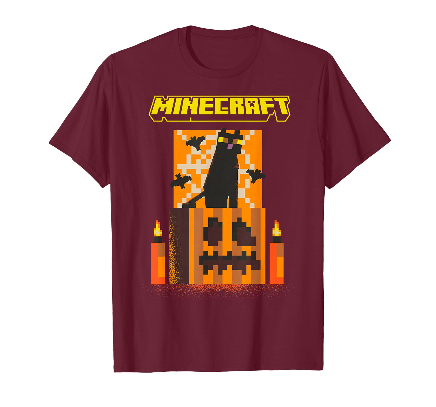 Minecraft Halloween Black Cat On Pumpkin Scene T-Shirt