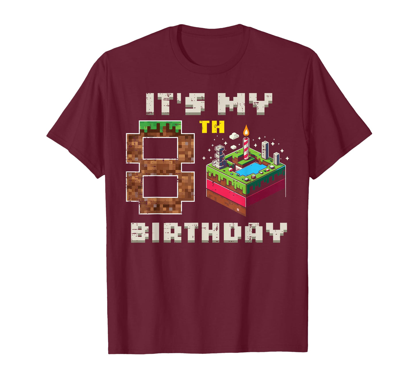 My 8th Birthday Pixel Game 8 Cake Video Gamer Boys Kid Youth T-Shirt