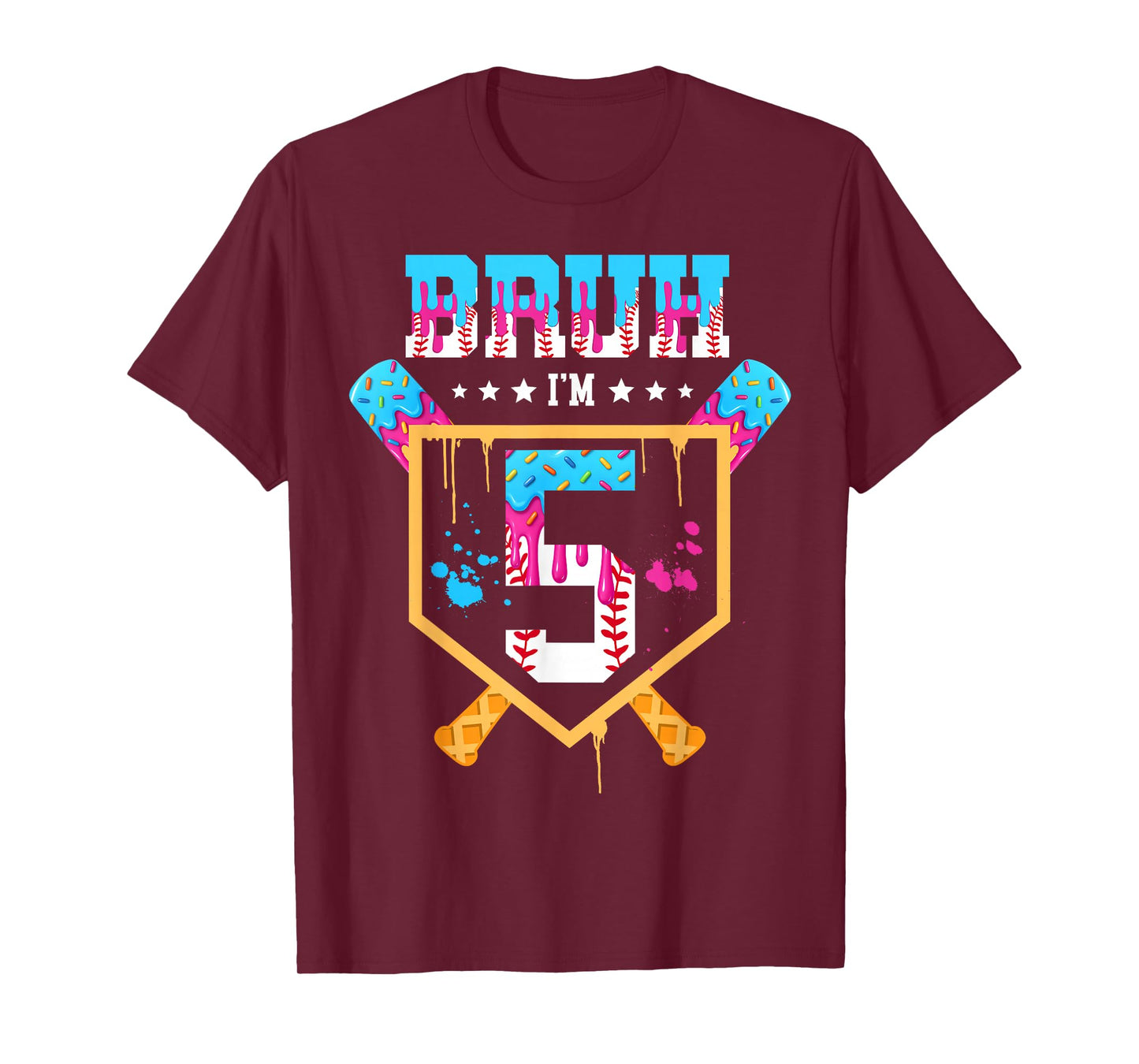 Baseball 5 Year Old Ice Cream Drip 5th Birthday Boys T-Shirt