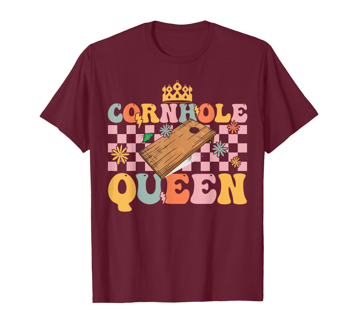 Cornhole Queen Groovy Cornhole Mom Corn Hole T-Shirt