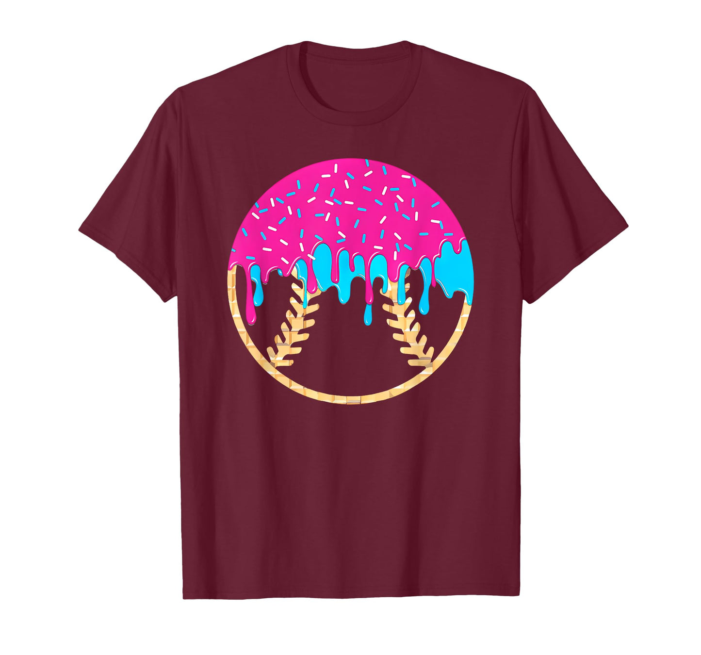 Pink and Blue Drip With Sprinkles Drip Baseball Softball T-Shirt