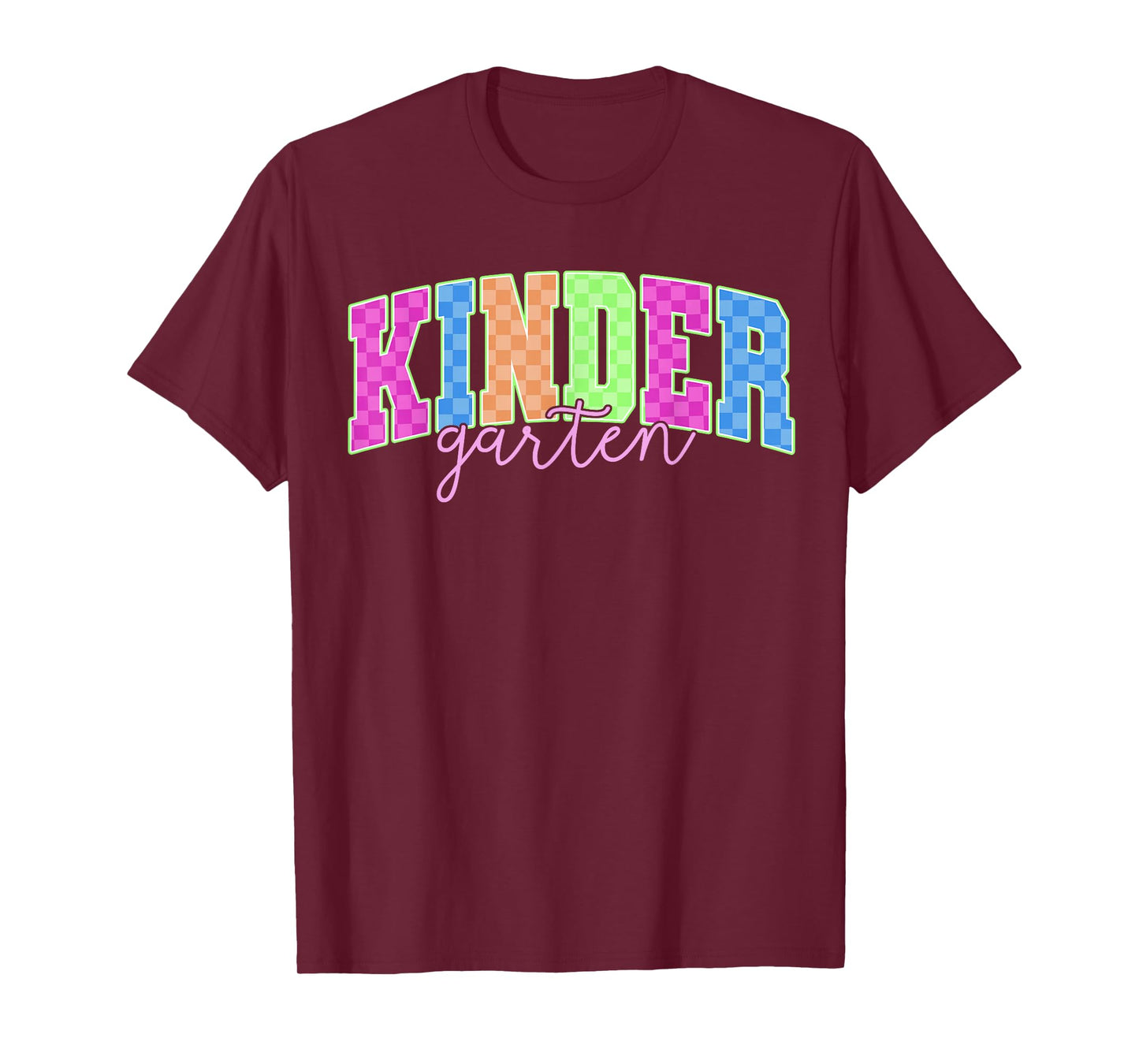 Back To School Neon Checkered Kindergarten, Colorful Teacher T-Shirt