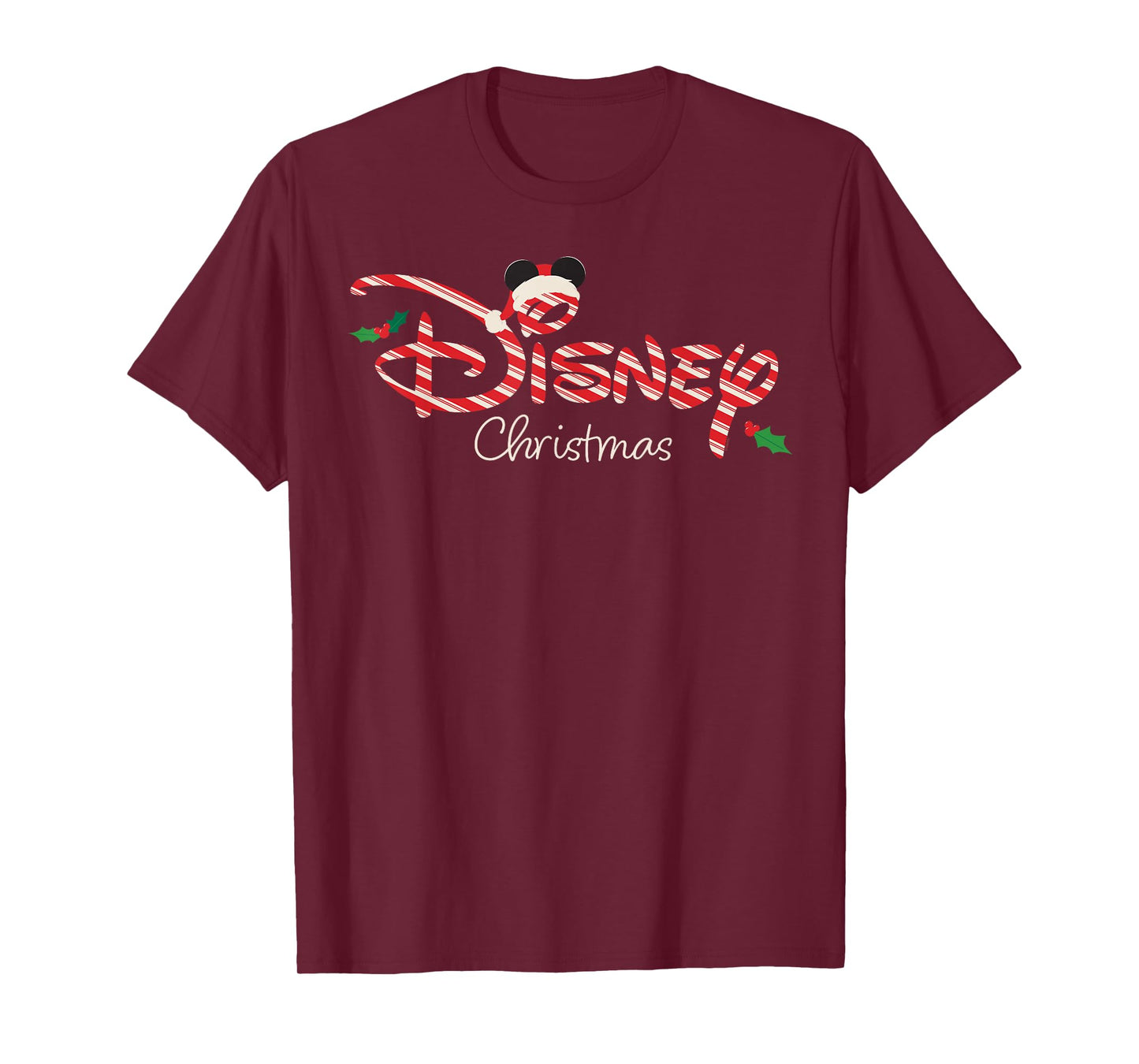 Disney Christmas Script Logo Candy Cane Holiday Trip T-Shirt