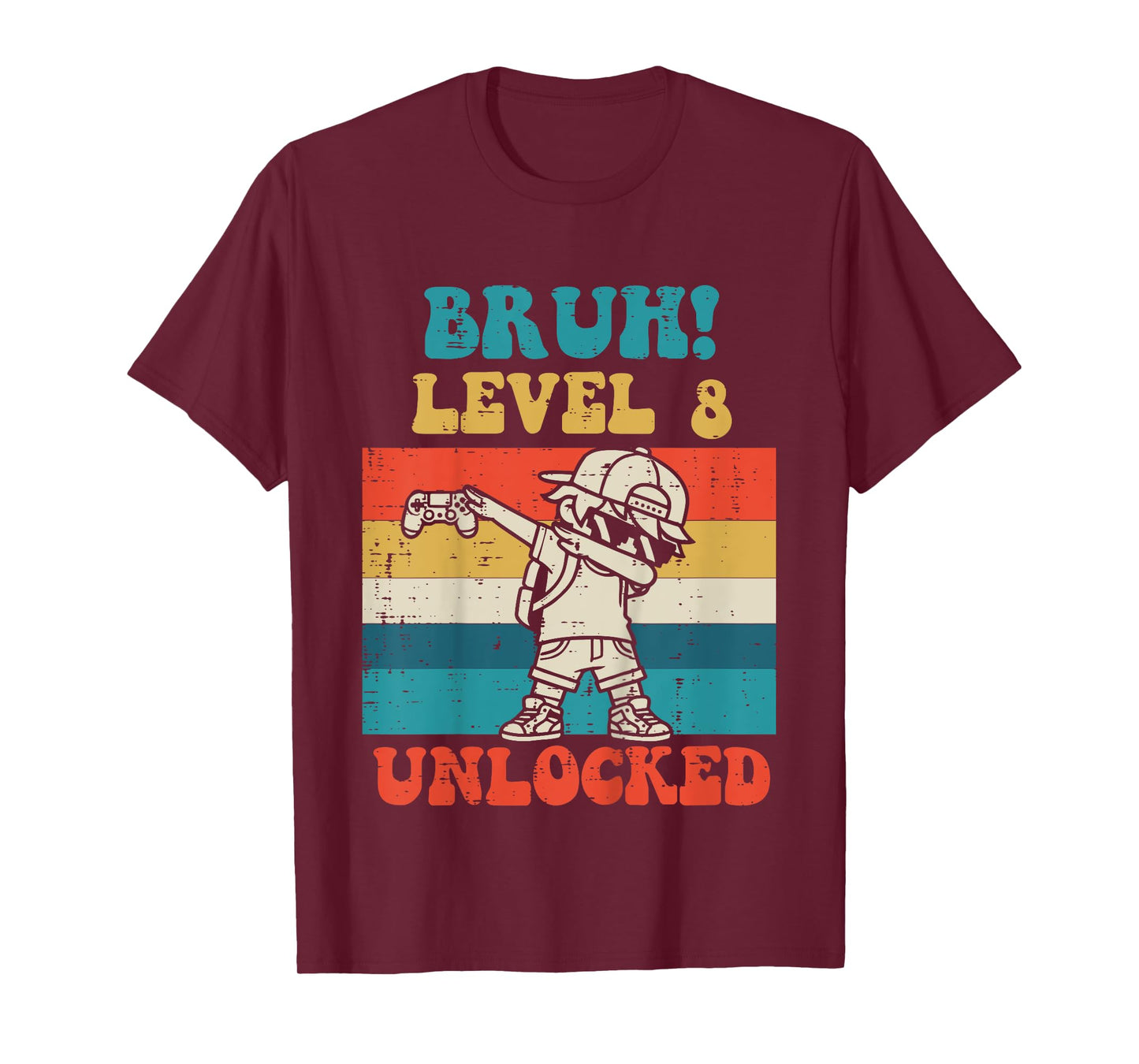 Kids Bruh Level 8 Unlocked Gamer Dab Retro 8th Birthday Boys Kids T-Shirt