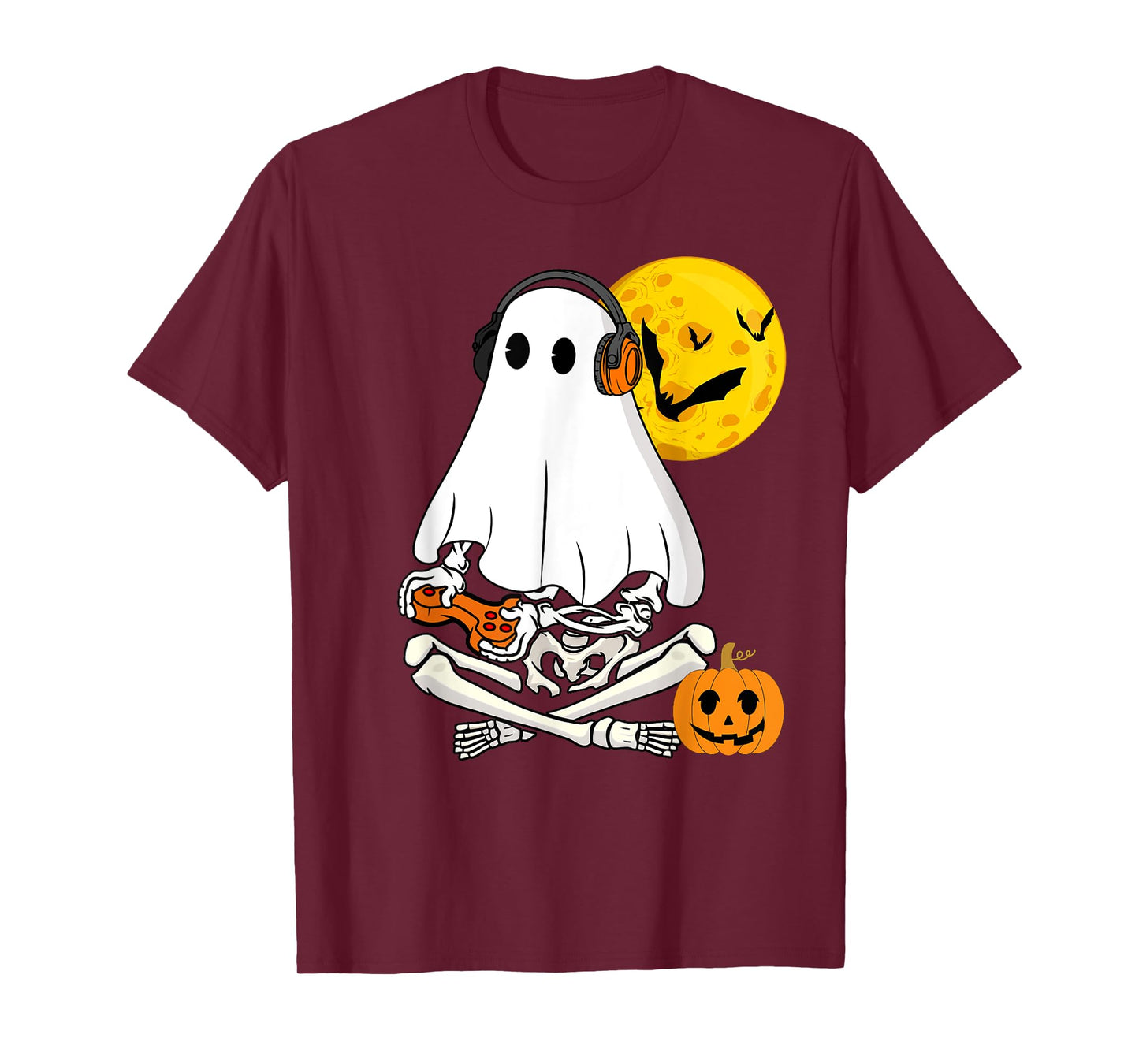 Halloween Skeleton Ghost Gamer Scary Pumpkin Boys Kids Men T-Shirt