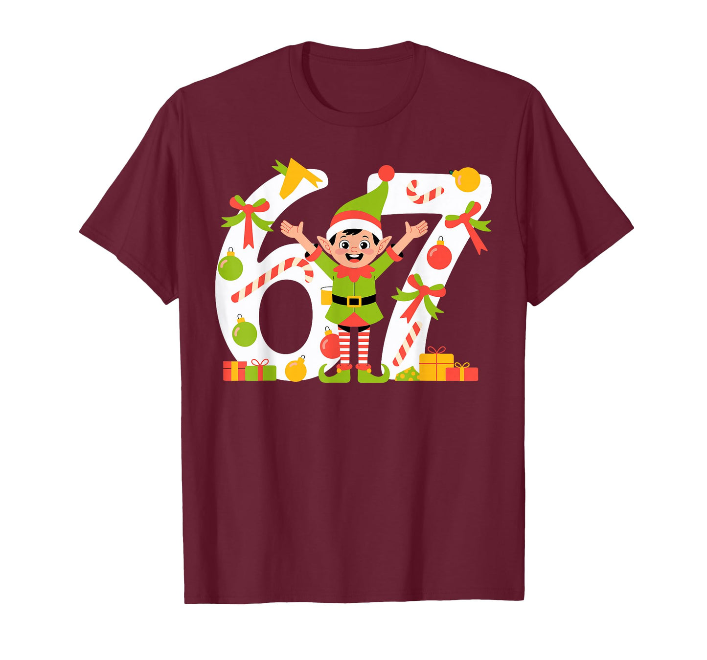 67 Christmas 6 7 Meme Elf Gen Alpha Six Seven 6-7 T-Shirt