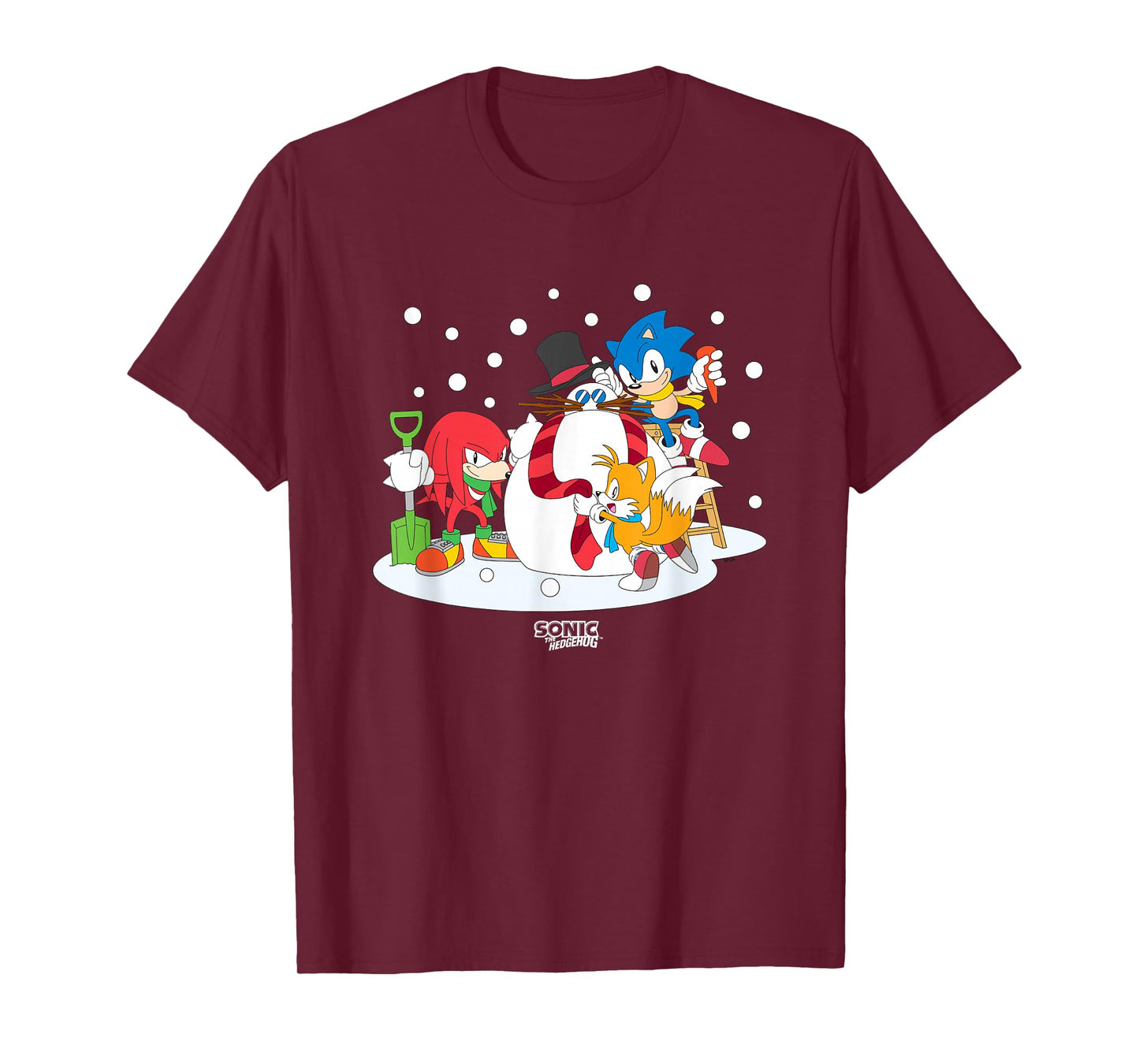 Sonic The Hedgehog Christmas Team Sonic Building Snowman T-Shirt