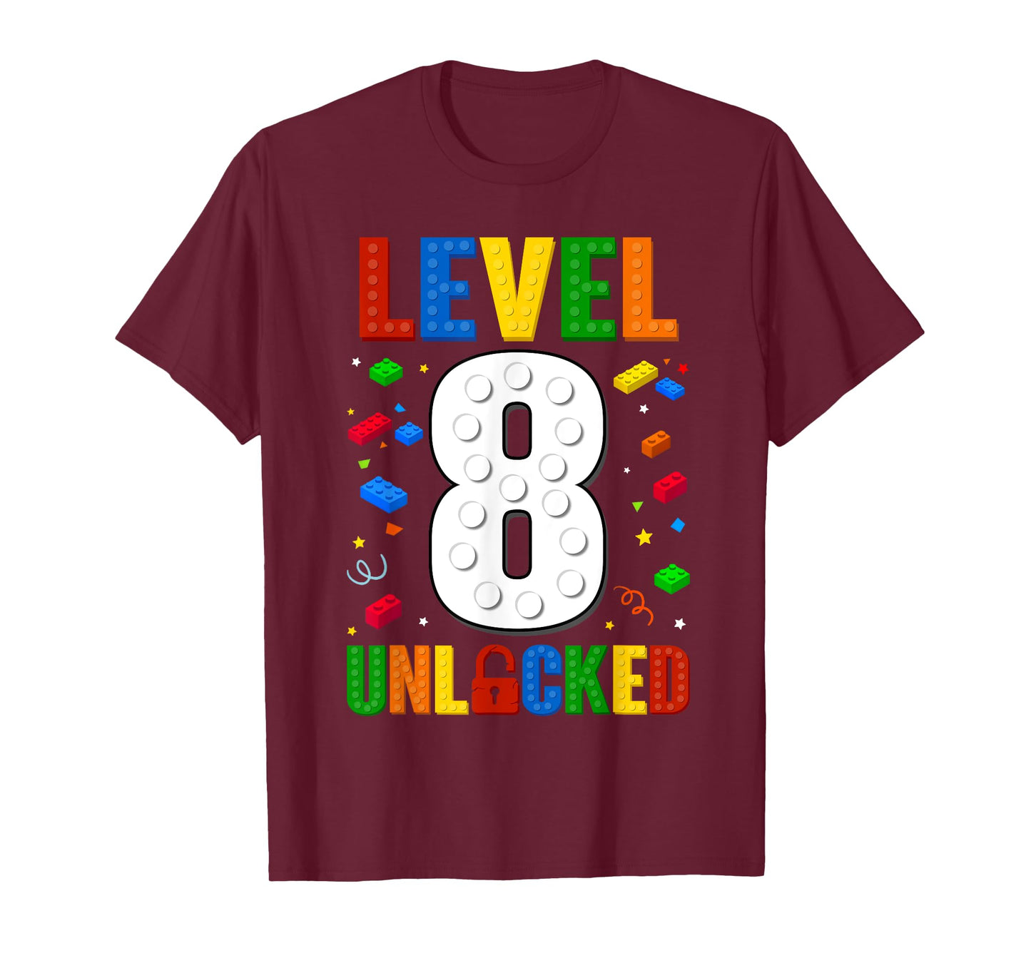 Kid Level 8 Unlocked Building Blocks 8th Birthday Video Game T-Shirt