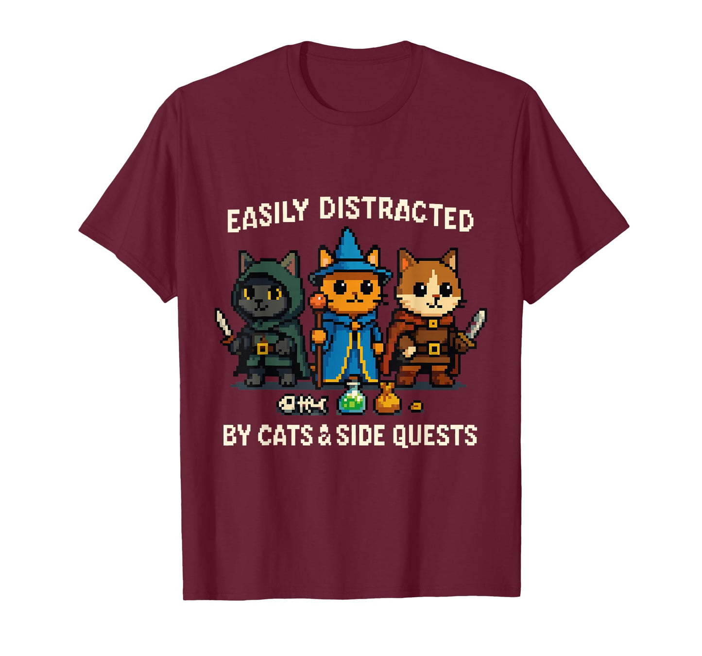 RPG Gamer Cat Distraction Side Quest Nerdy Men Women T-Shirt