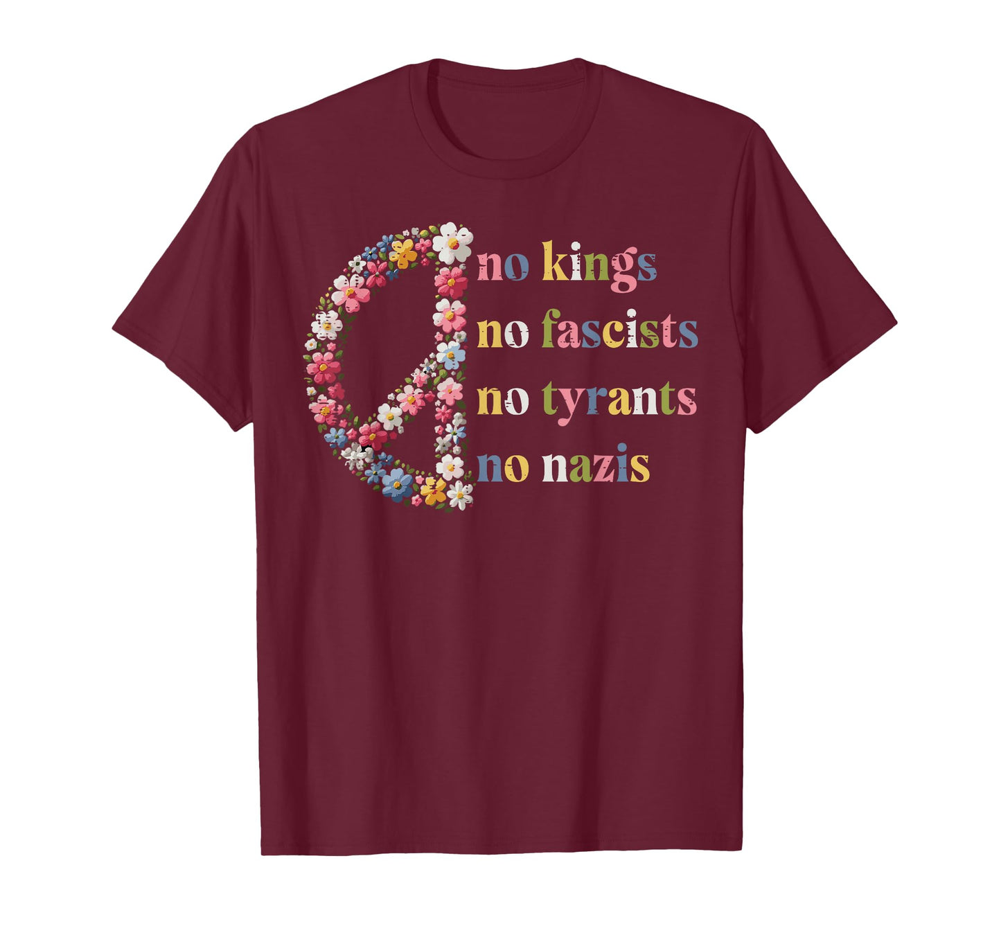 Peace Sign Flower No Kings Fascists Resist Protest Women T-Shirt