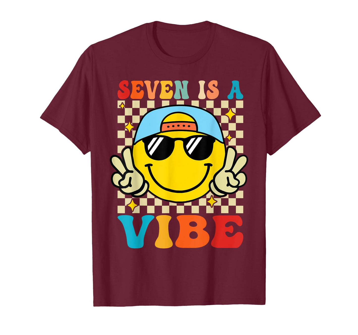 Seven Is A Vibe 7th Birthday Groovy Boys Girls 7 Years Old T-Shirt