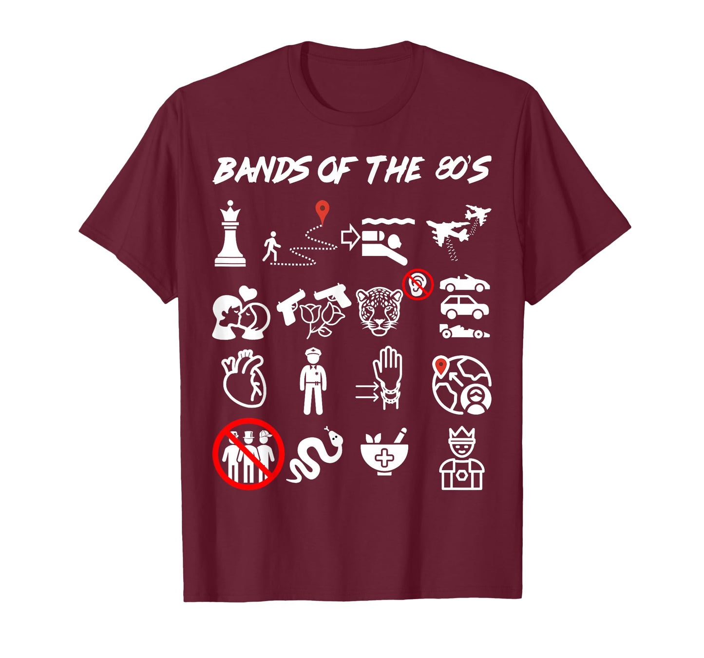 Funny Nerdy Iconic Pop Rock Bands of the 80s White T-Shirt