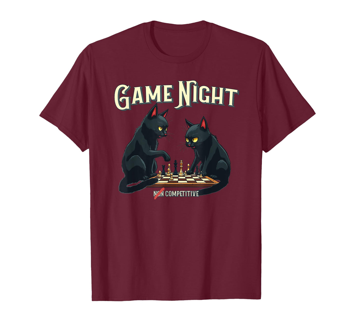 Funny Game Night Competitive Cats Playing Chess T-Shirt