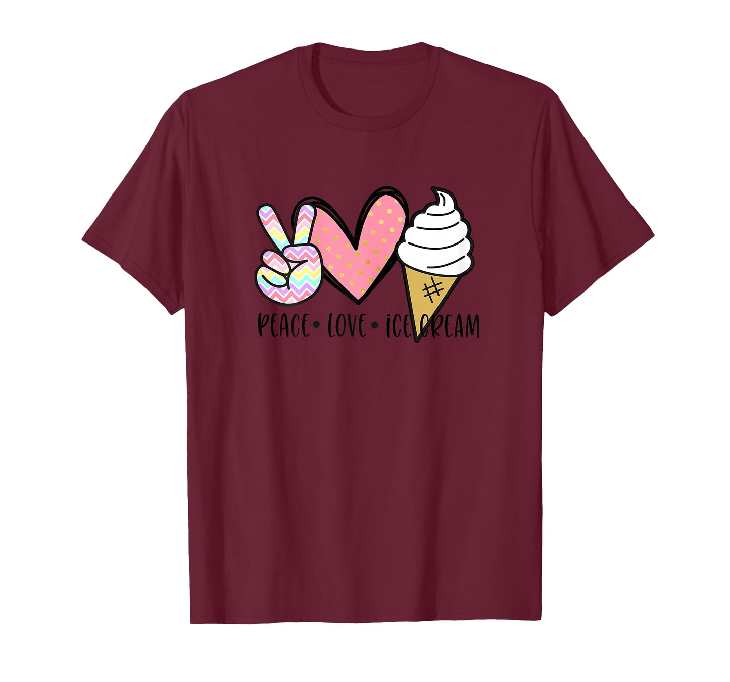 Peace Love Ice Cream Cute for Girls Teens Women Summer T-Shirt