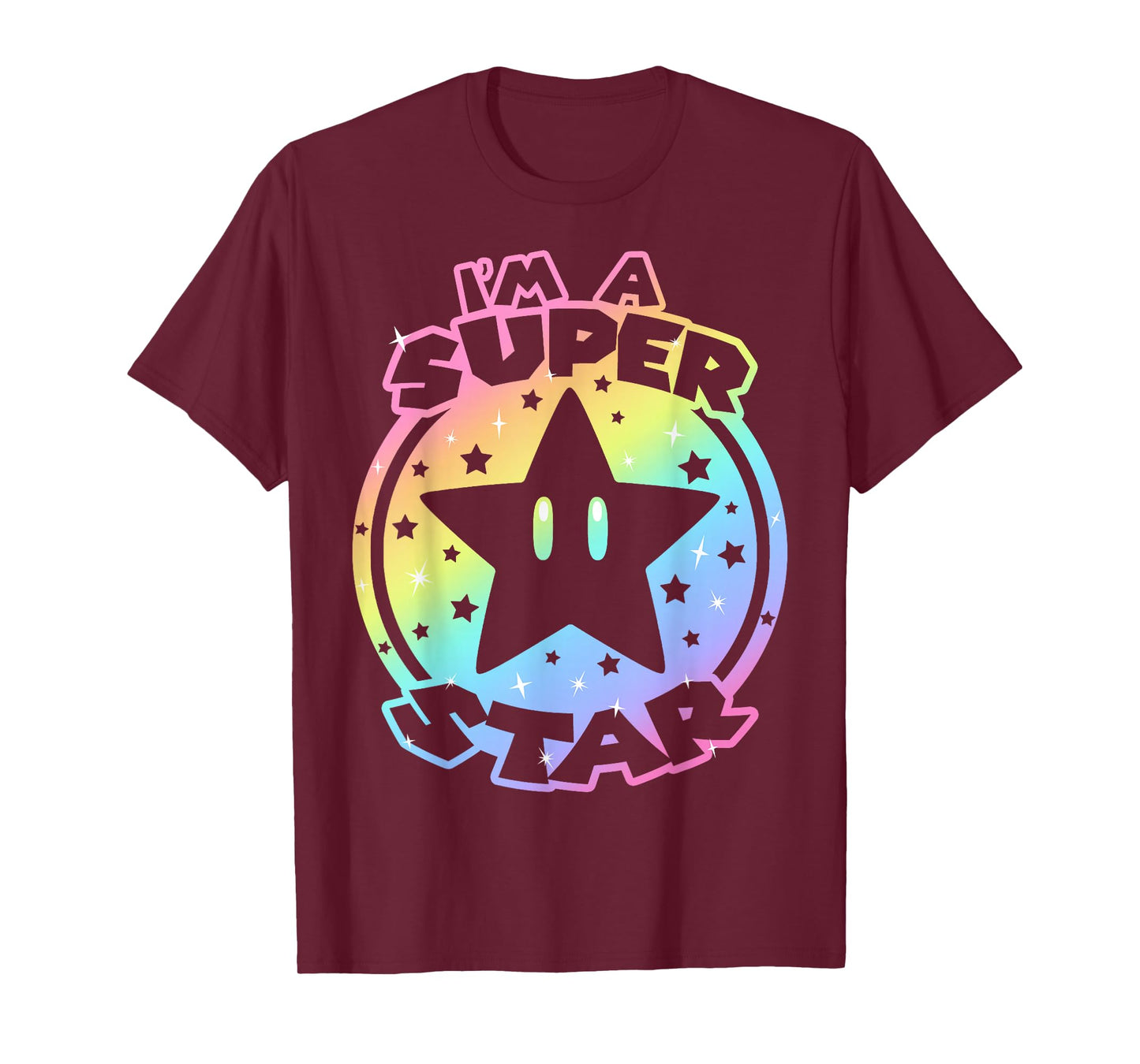 Super Mario World I'm A Super Star Neon Rainbow Fade Logo T-Shirt