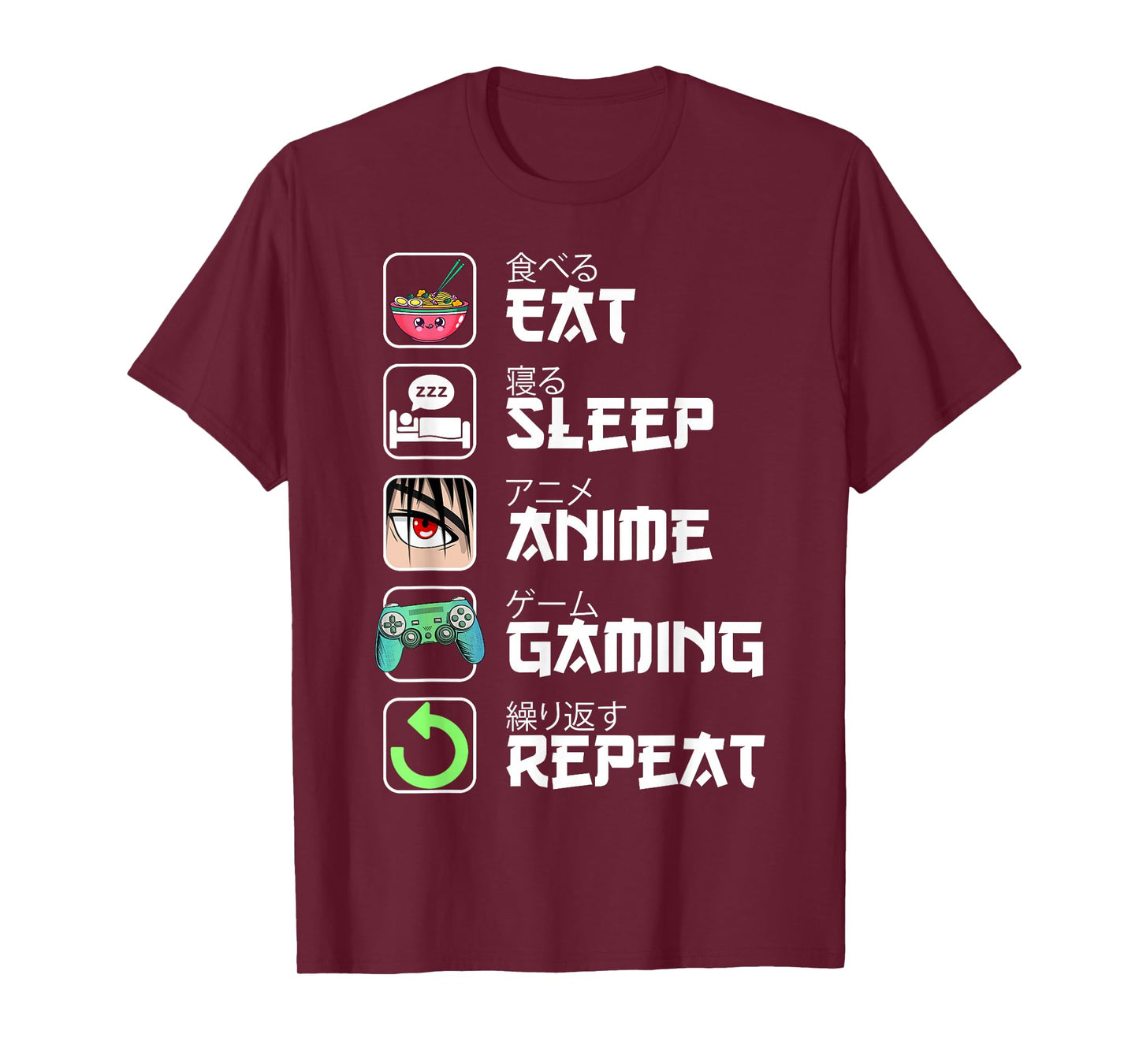 Eat Sleep Anime Gaming Repeat Japan Kawaii Manga Anime Gifts T-Shirt