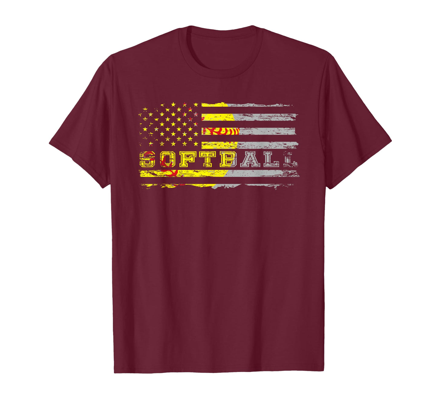 American flag softball fan Team Distressed Gift Women Girls Kids Men T-Shirt
