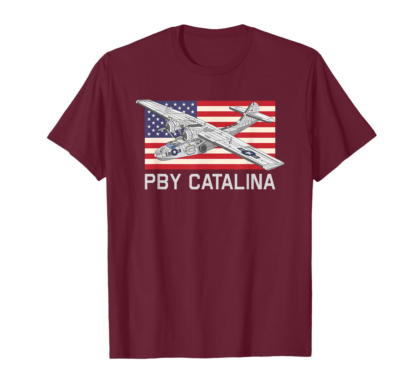 PBY Catalina American WW2 Flying Boat Diagram USA Flag T-Shirt
