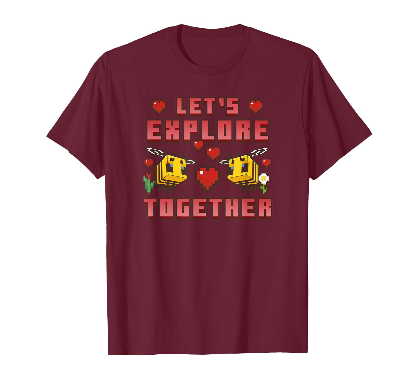 Minecraft Bees Let's Explore Together Hearts T-Shirt