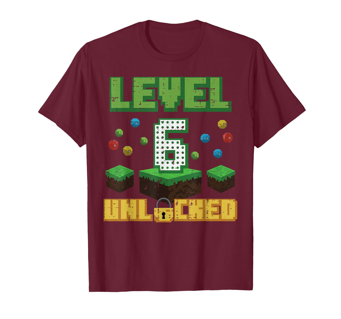 Level 6 Unlocked Pixel Gamer 6th Birthday Gaming Boys Kids T-Shirt