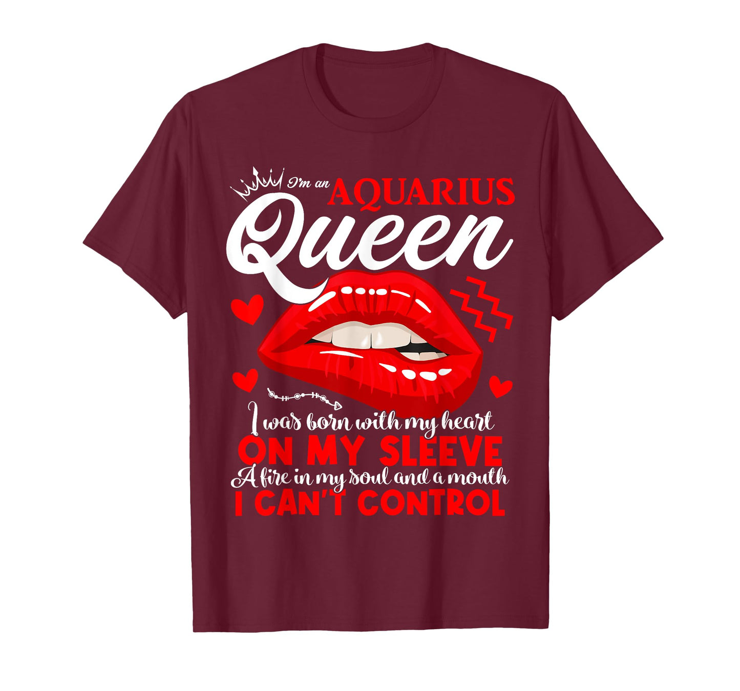 Aquarius Queen Aquarius Zodiac Sign Women Girls Birthday Lip T-Shirt