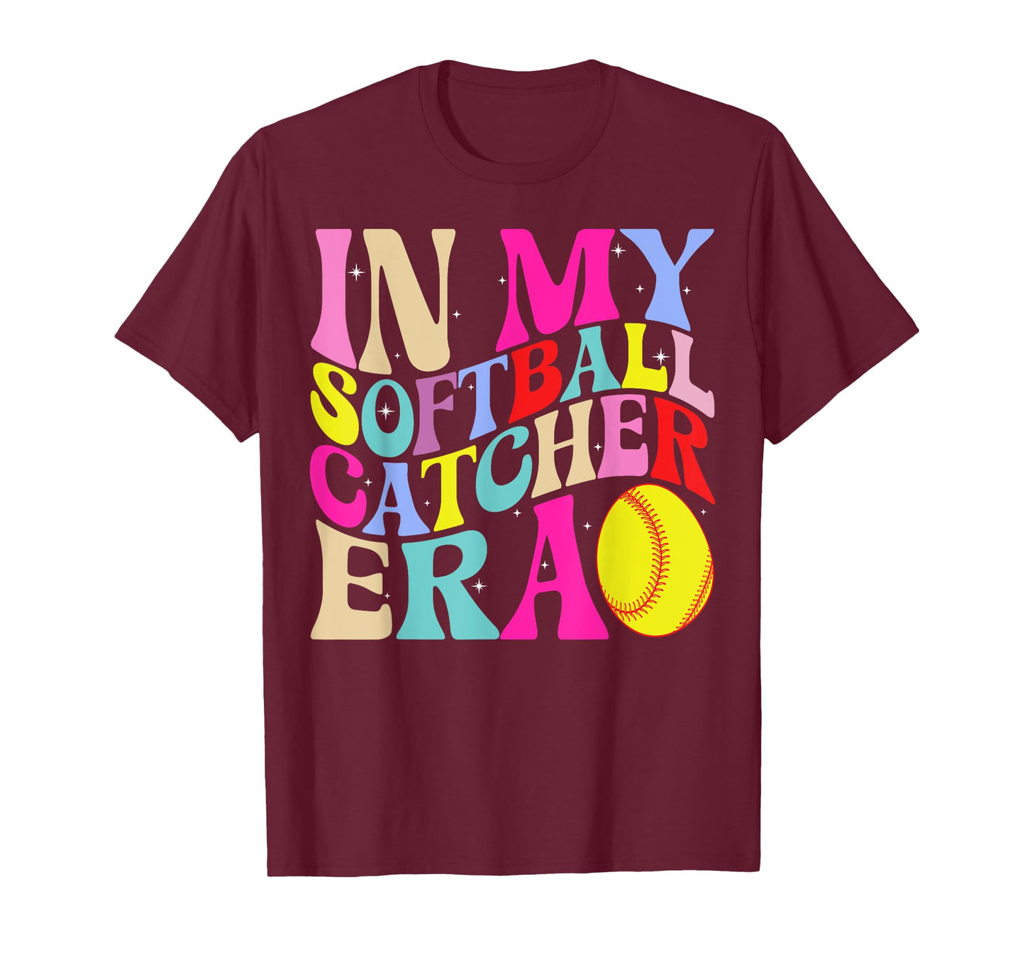 In My Softball Catcher Era Groovy Softball Lover Game Day T-Shirt